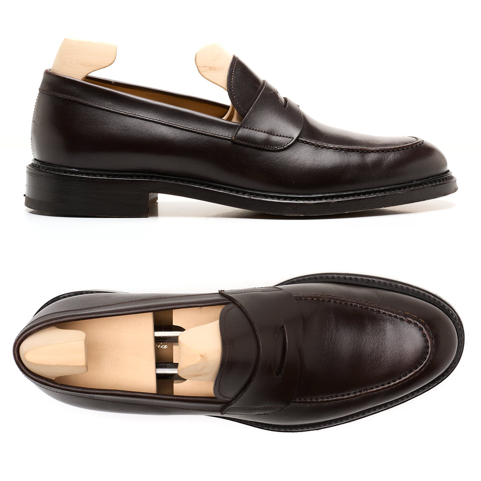 STIVALERIA SAVOIA Dark Brown Calfskin Leather Penny Loafer Dress Shoes UK 8 US 8.5