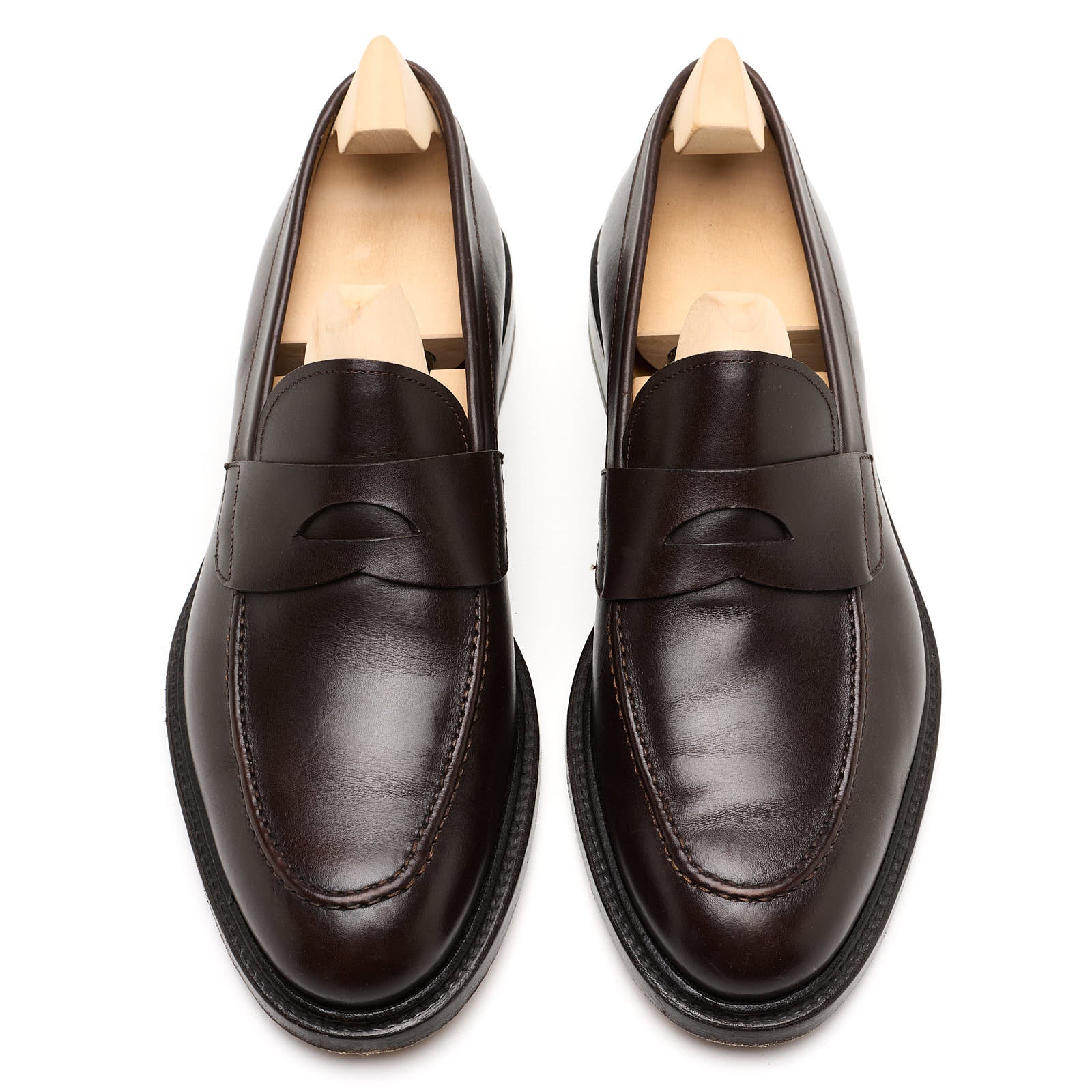 STIVALERIA SAVOIA Dark Brown Calfskin Leather Penny Loafer Dress Shoes UK 8 US 8.5