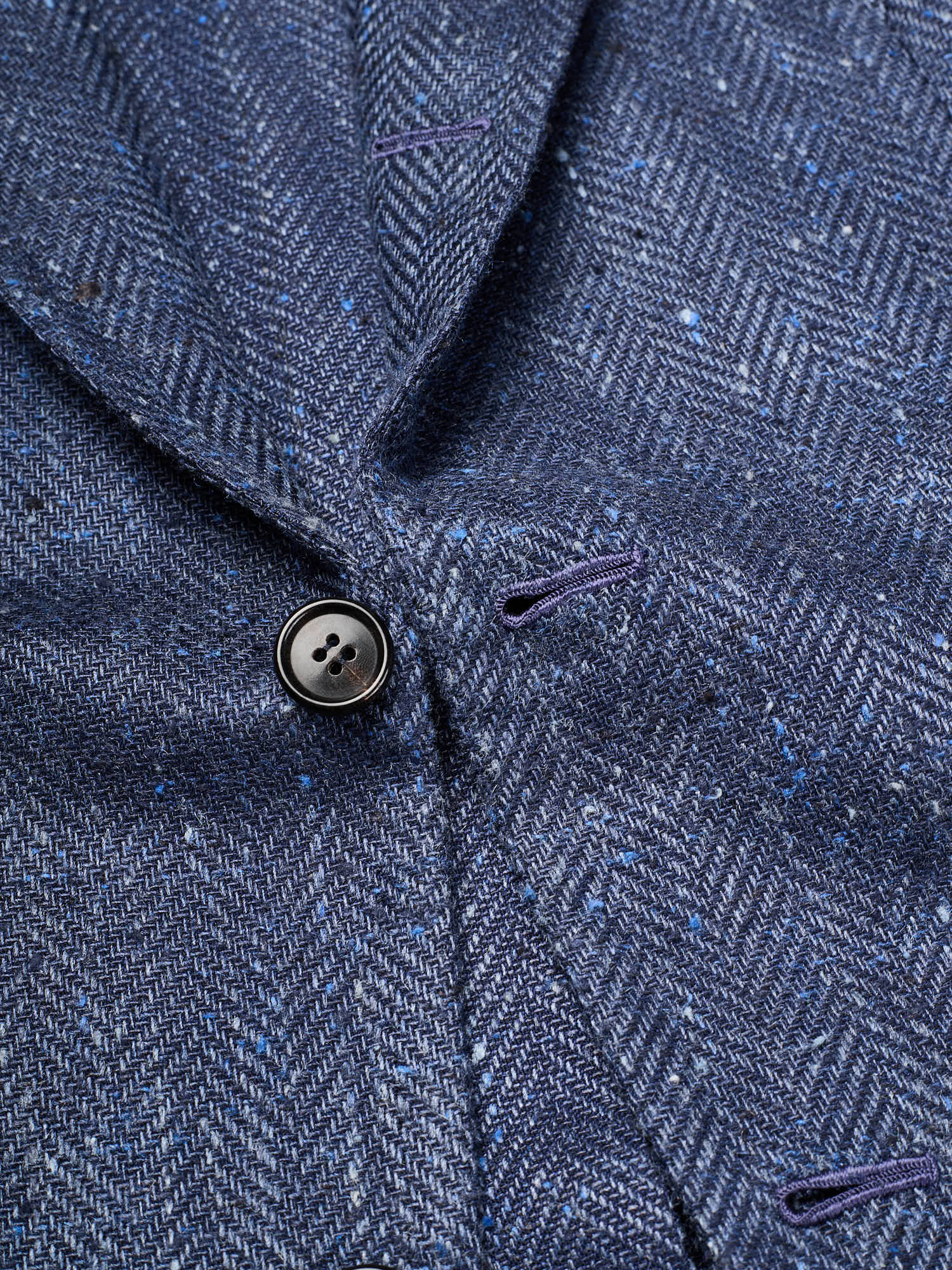 CHIAIA Bespoke Handmade Blue Herringbone Wool-Silk Jacket EU 50 US 40