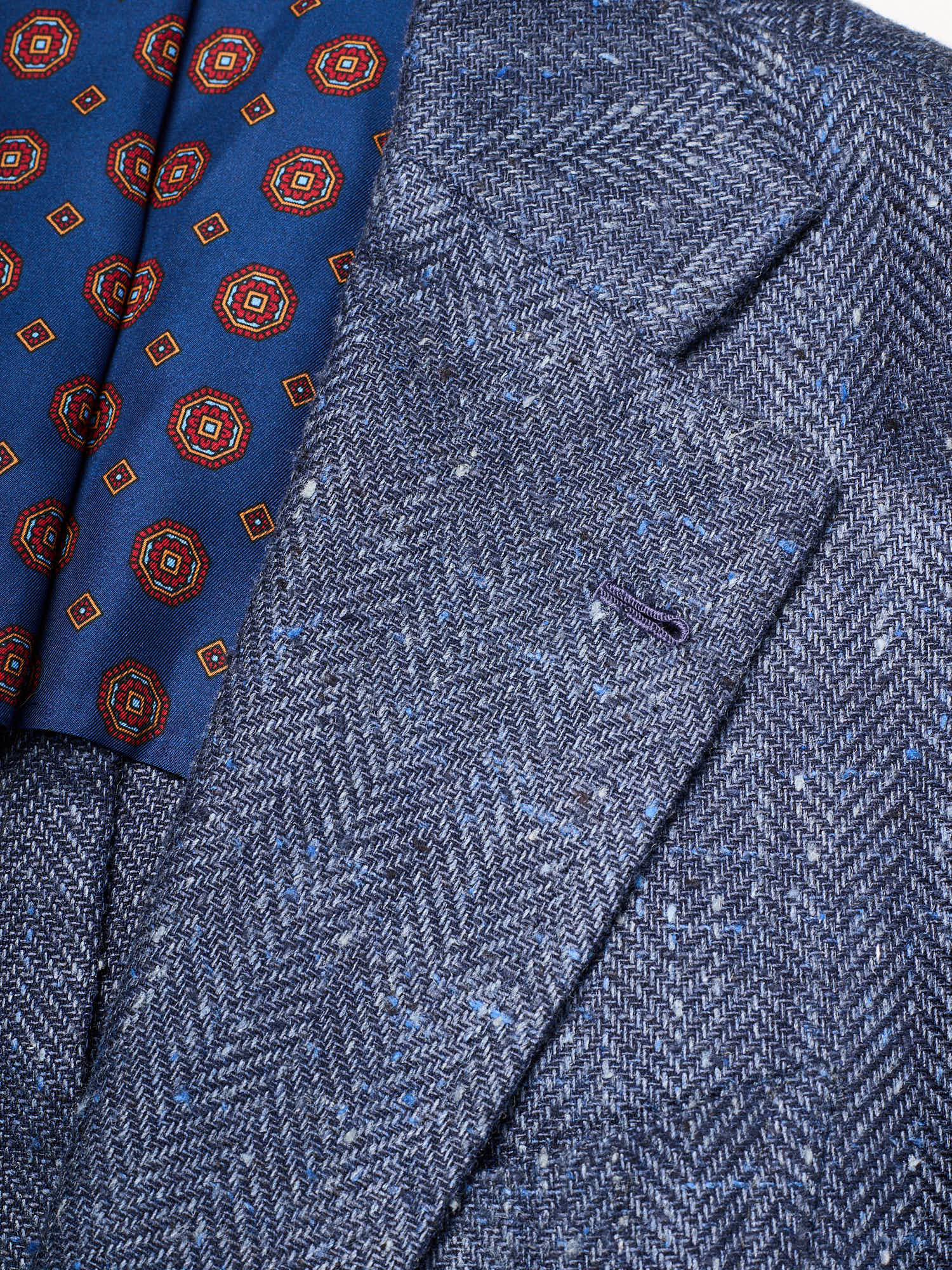 CHIAIA Bespoke Handmade Blue Herringbone Wool-Silk Jacket EU 50 US 40