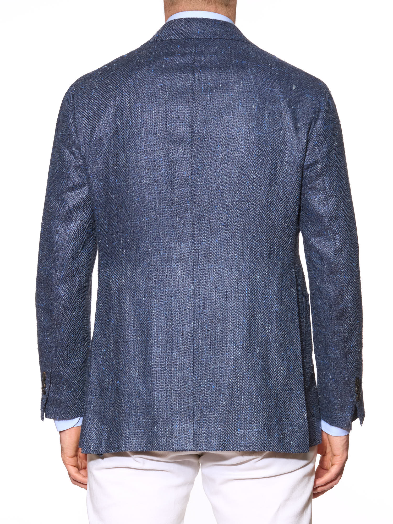 CHIAIA Bespoke Handmade Blue Herringbone Wool-Silk Jacket EU 50 US 40