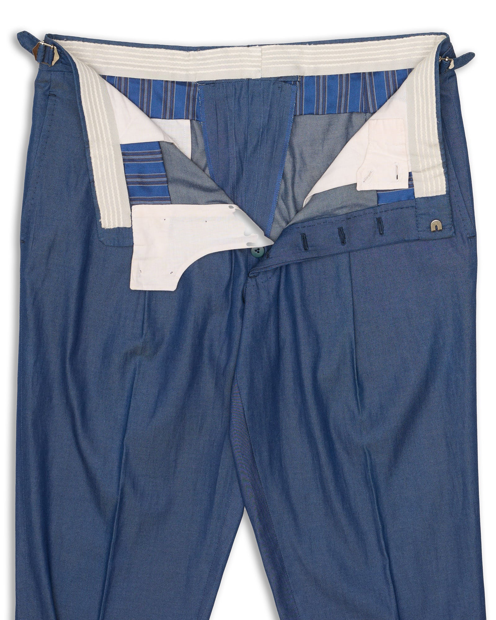 gabor Sartoria CHIAIA Bespoke Handmade Blue Wool-Silk Single Pleated Dress Pants EU 50 US 34