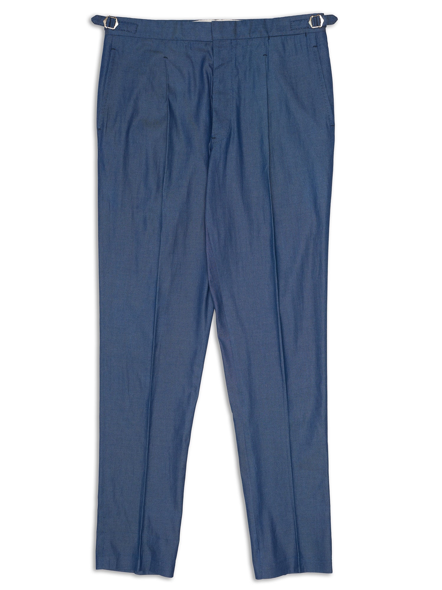 gabor Sartoria CHIAIA Bespoke Handmade Blue Wool-Silk Single Pleated Dress Pants EU 50 US 34