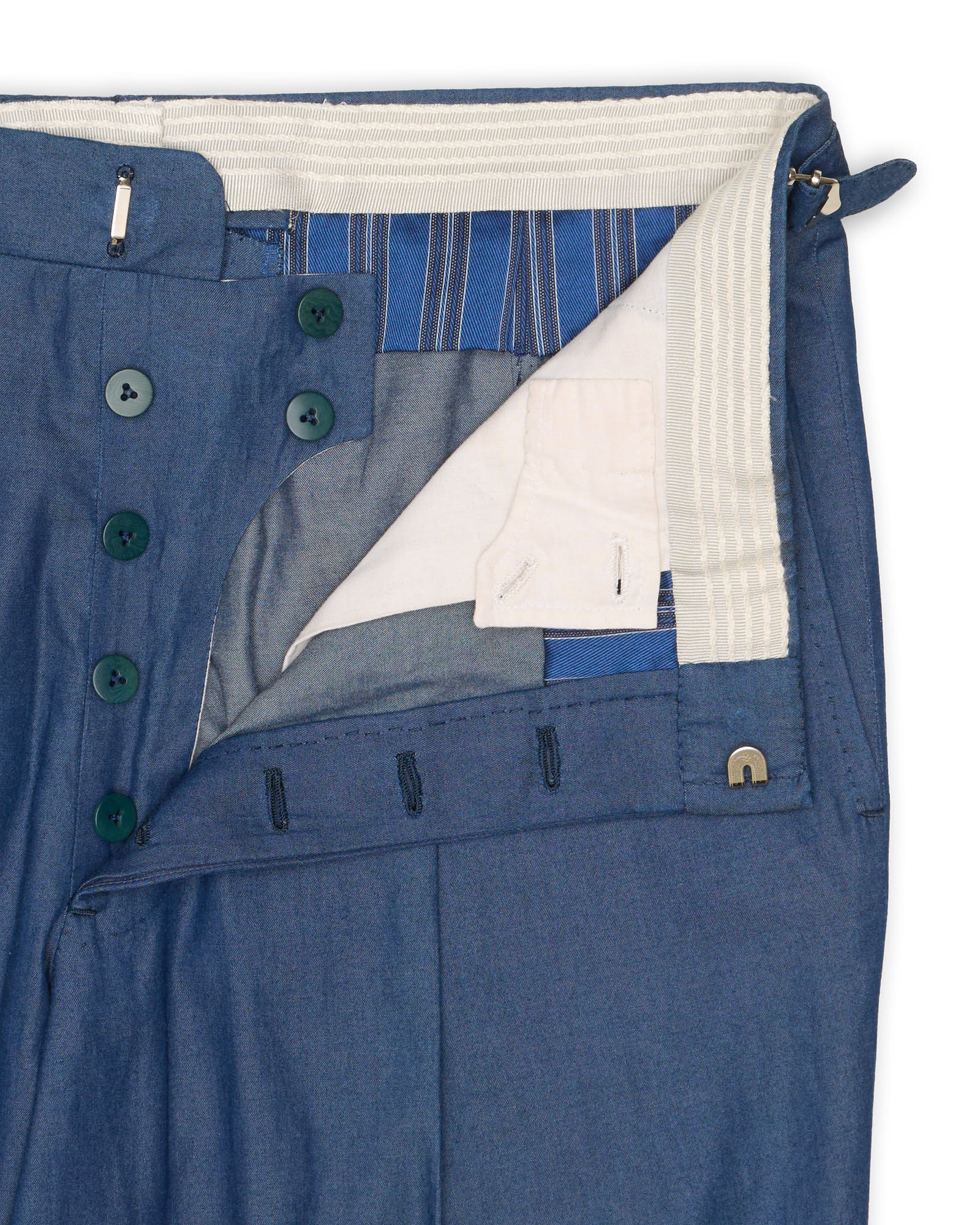 gabor Sartoria CHIAIA Bespoke Handmade Blue Wool-Silk Single Pleated Dress Pants EU 50 US 34