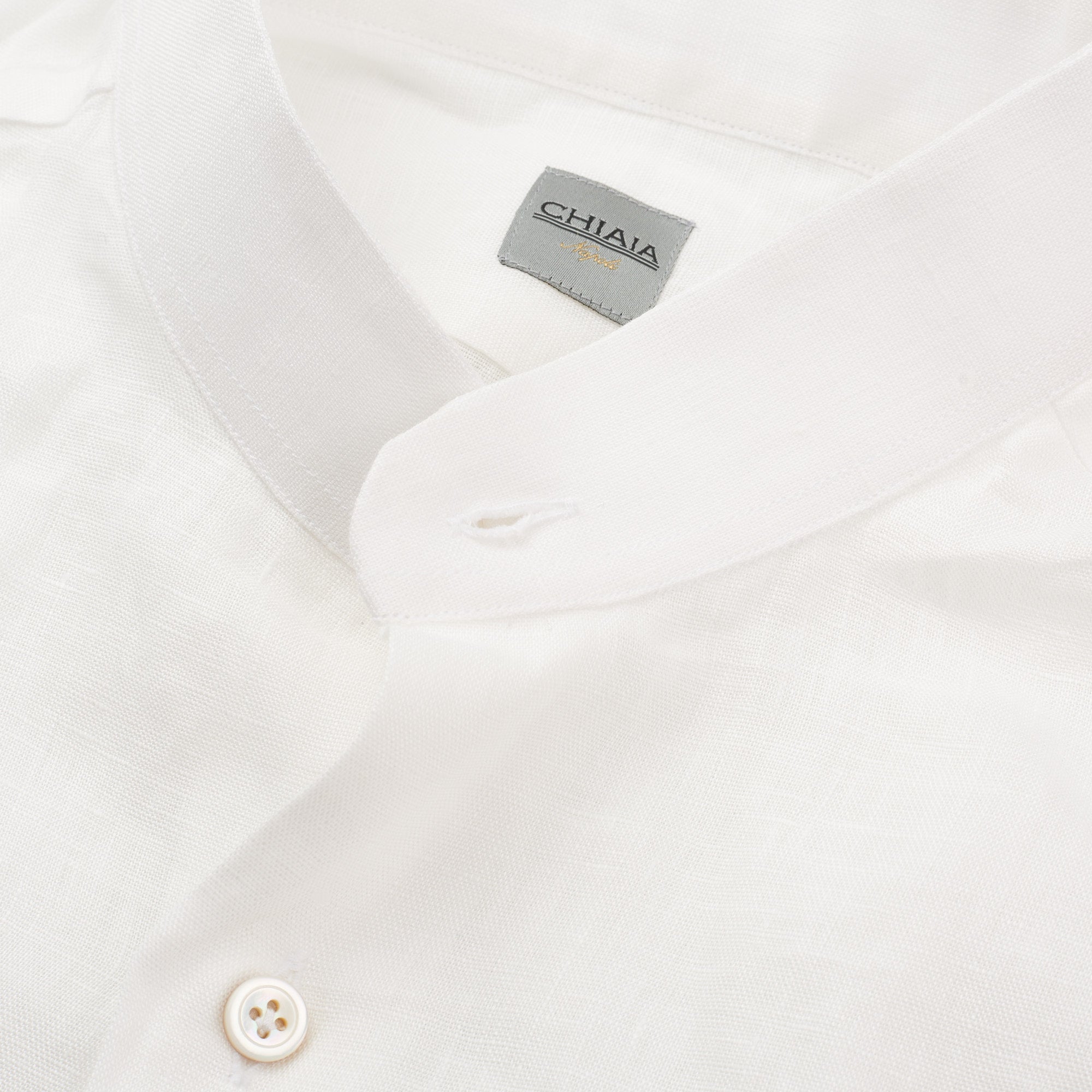 Sartoria CHIAIA Bespoke Handmade White Linen Band Collar Shirt EU 39 NEW US 15.5 SARTORIA CHIAIA