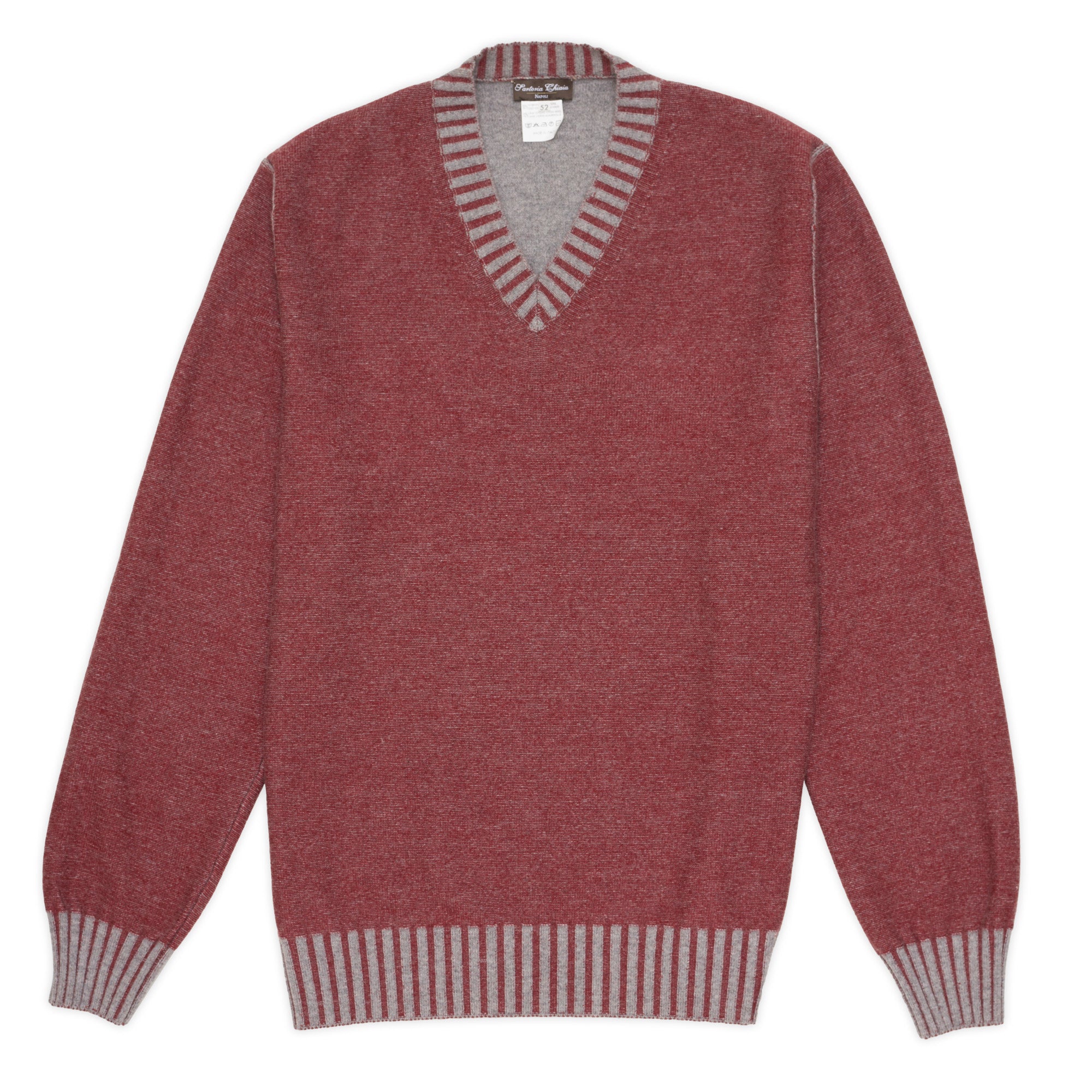 Sartoria CHIAIA Handmade Red Cashmere Wool Knit V-Neck Sweater EU 52 US M-L SARTORIA CHIAIA