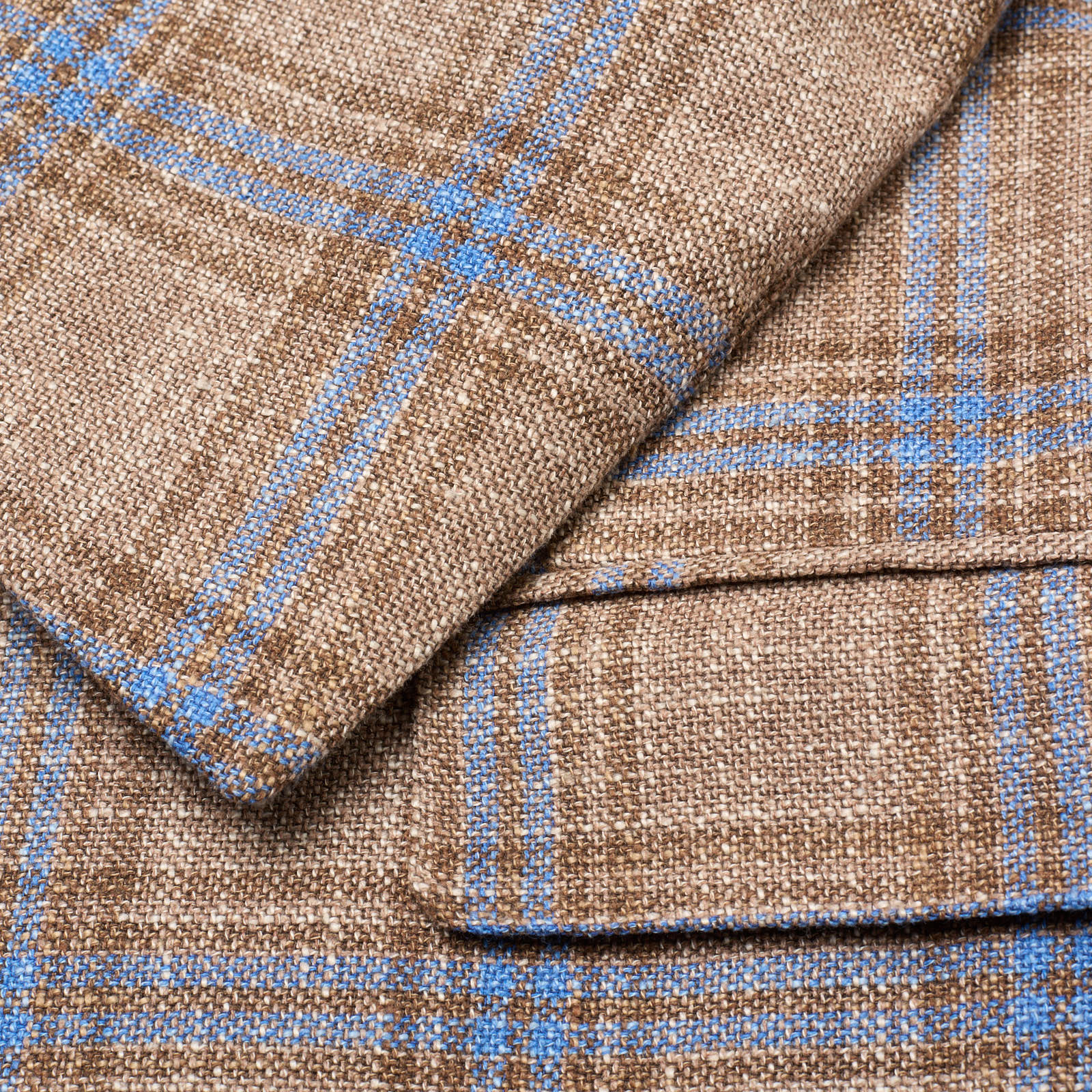 SARTORIA PARTENOPEA Beige-Blue Plaid Wool-Silk Jacket NEW Current Model