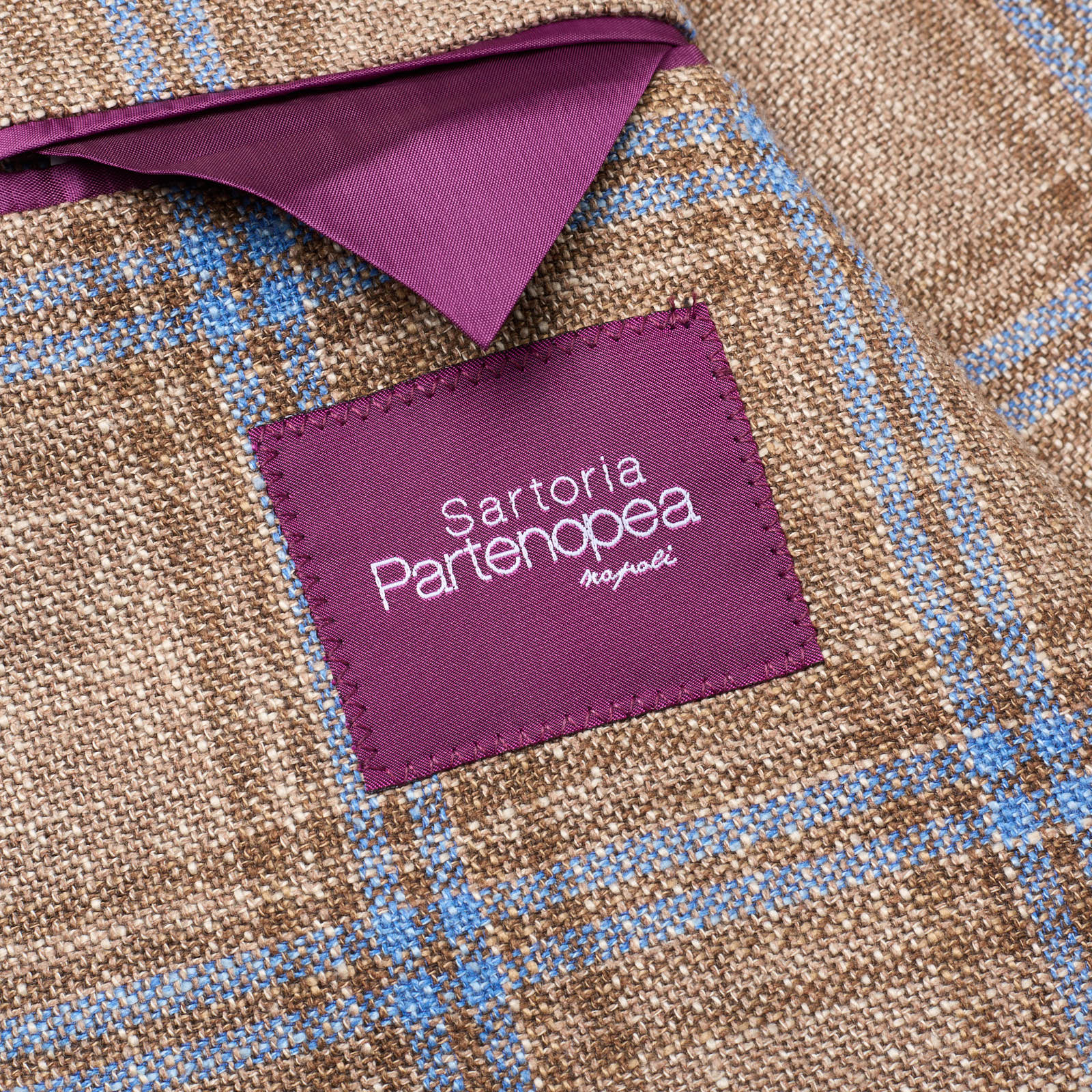 SARTORIA PARTENOPEA Beige-Blue Plaid Wool-Silk Jacket NEW Current Model