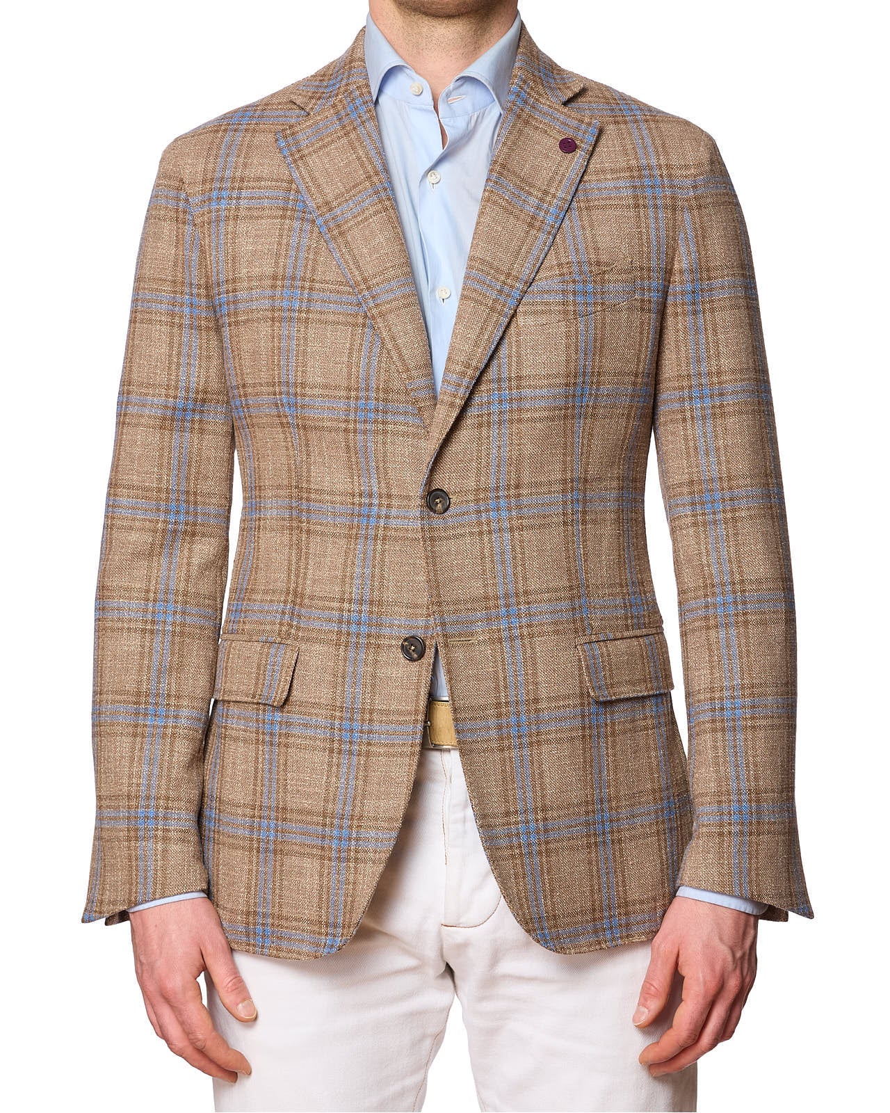 SARTORIA PARTENOPEA Beige-Blue Plaid Wool-Silk Jacket NEW Current Model