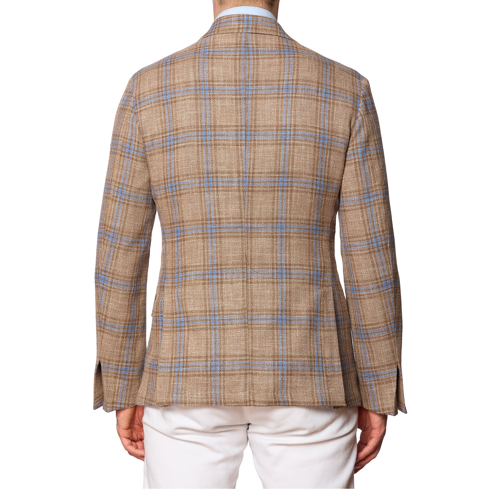 SARTORIA PARTENOPEA Beige-Blue Plaid Wool-Silk Jacket NEW Current Model