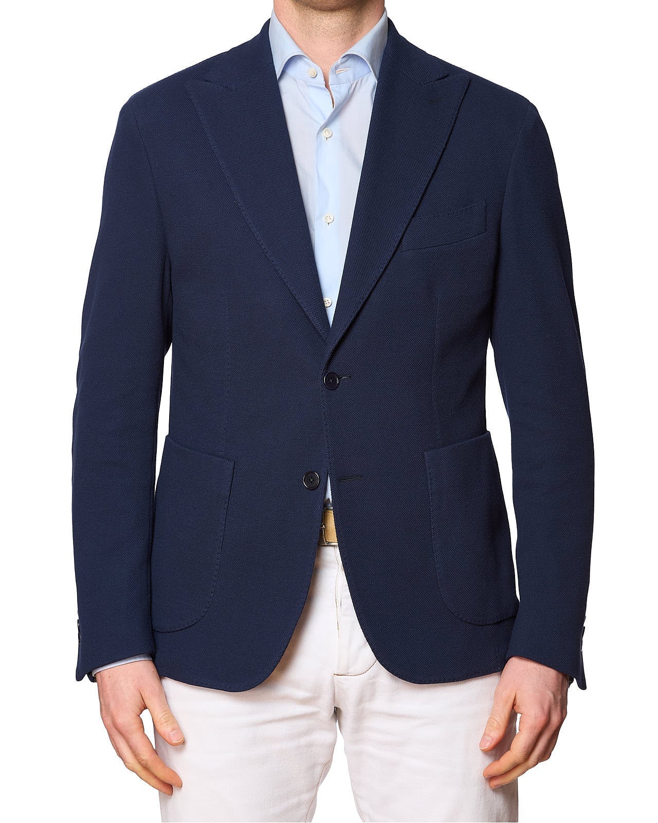 SARTORIA PARTENOPEA Blue Micro Cotton Peak Lapel Jacket NEW Current Model