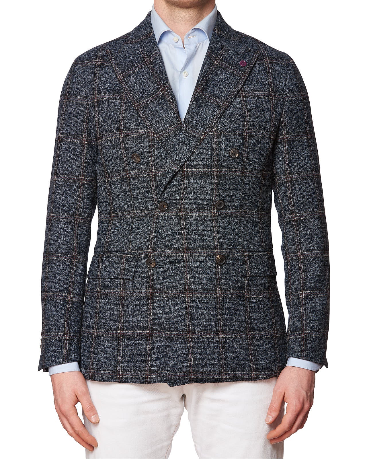 SARTORIA PARTENOPEA Blue Plaid Wool Unlined DB Jacket EU 48 NEW US 38 Current Model