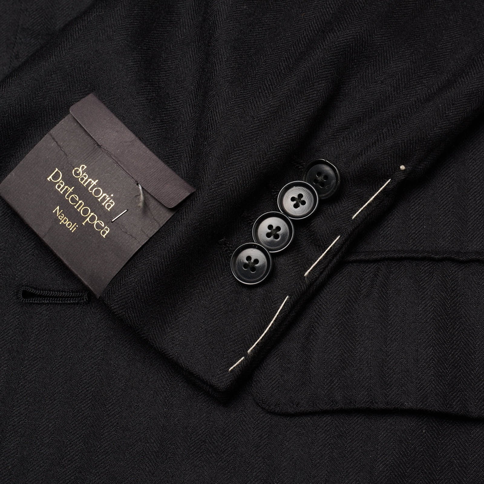 SARTORIA PARTENOPEA for VANNUCCI Black Herringbone Cashmere Jacket EU 46 NEW US 36