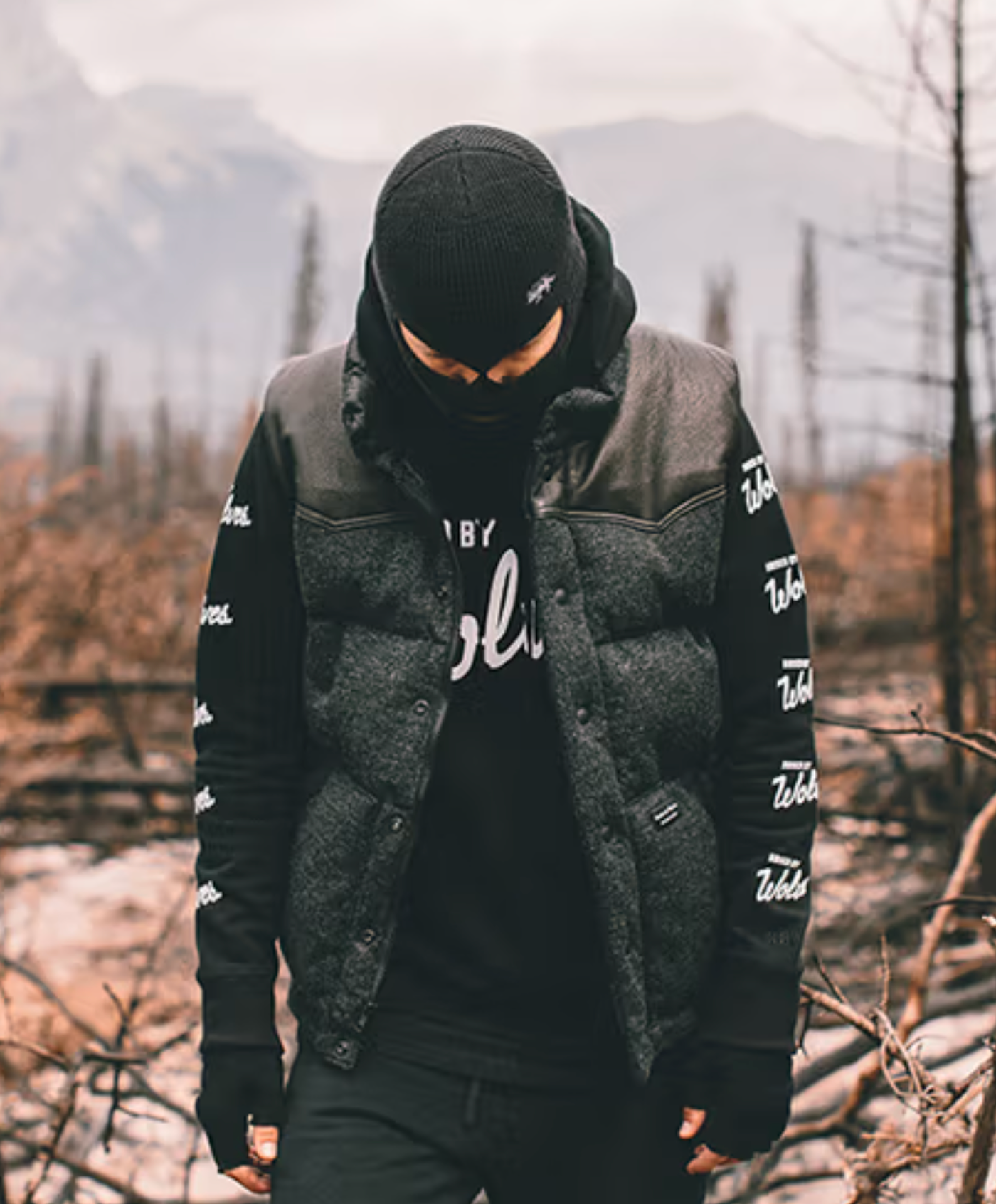 RAISED BY WOLVES Crescent Down Works Wool Goose Puffer Vest L Deer Leather USA