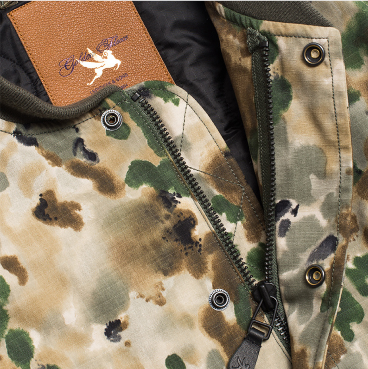 SPIEWAK & SONS Golden Fleece Camo Cotton Nylon Bomber Jacket S USA Made