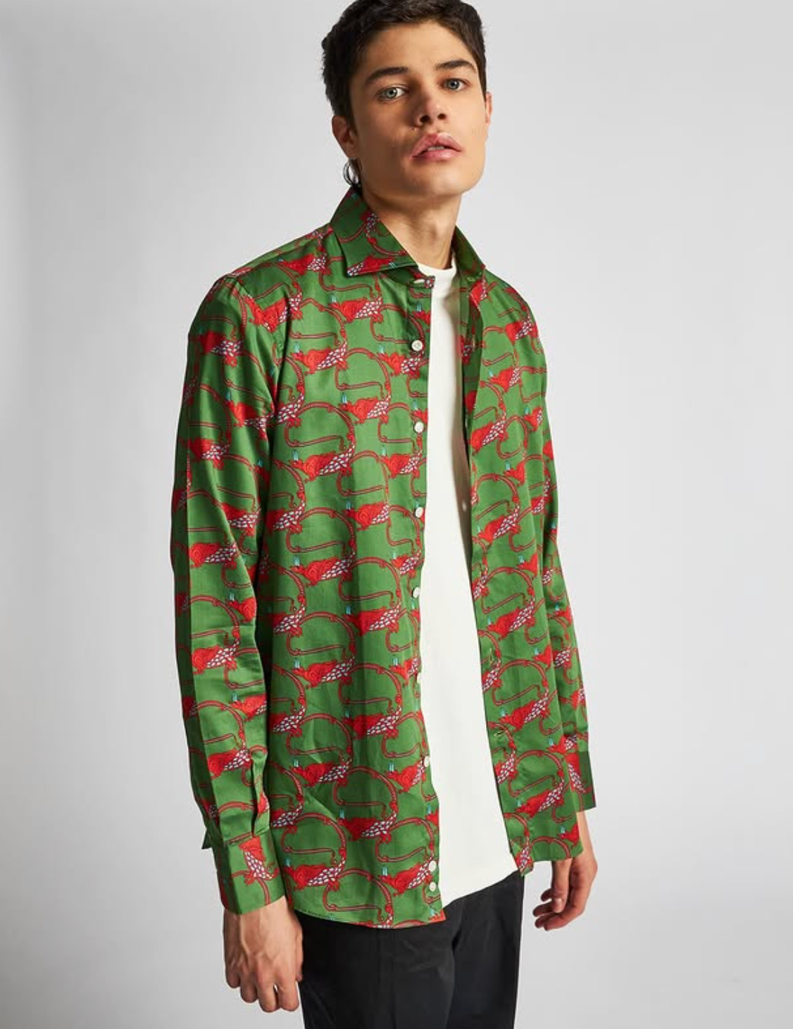 PIETRA SALATA Green-Red Pattern Dragons Cotton Shirt