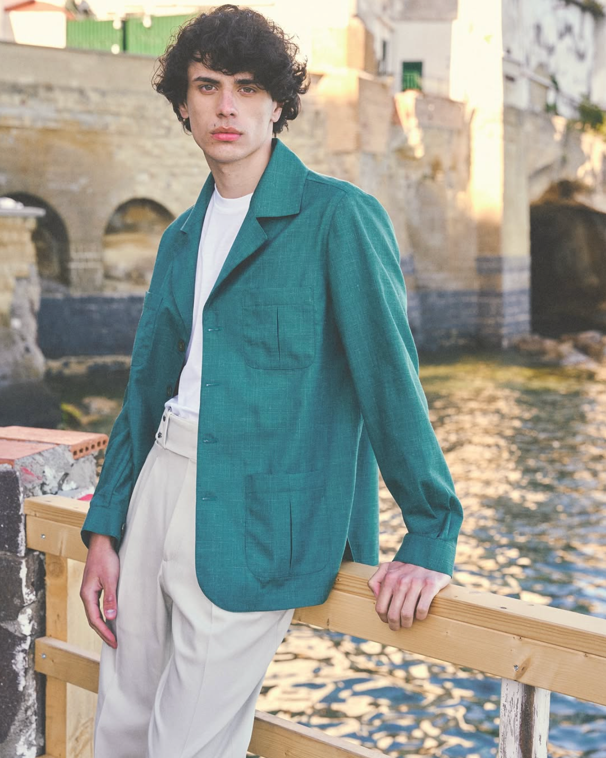 PIETRA SALATA Napoli Green Drago Wool-Silk-Linen Ultralight Jacket