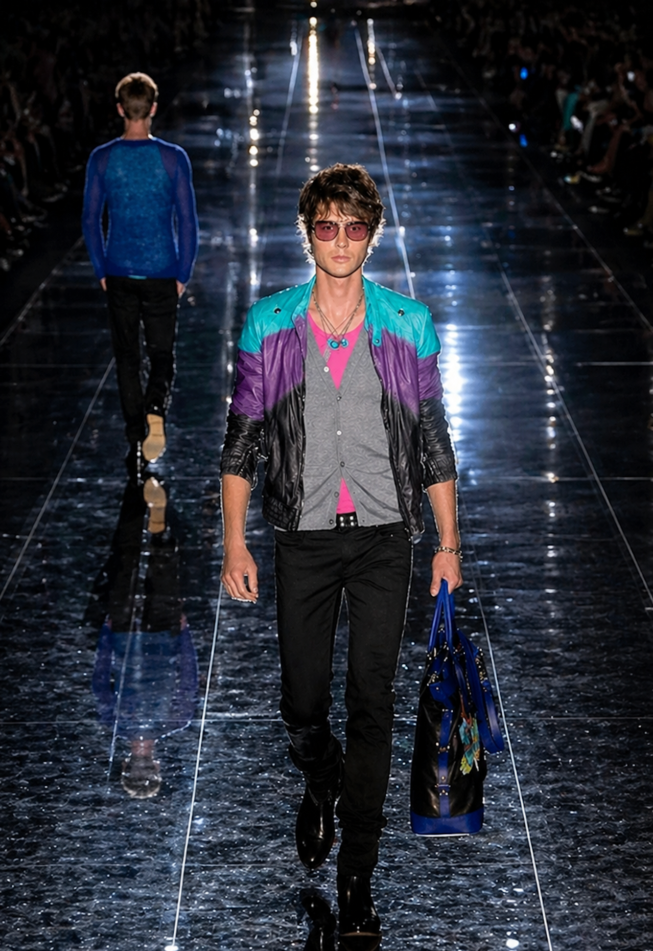 GUCCI SS09 Gradient Leather Biker Jacket By Frida Gianni Multicolor