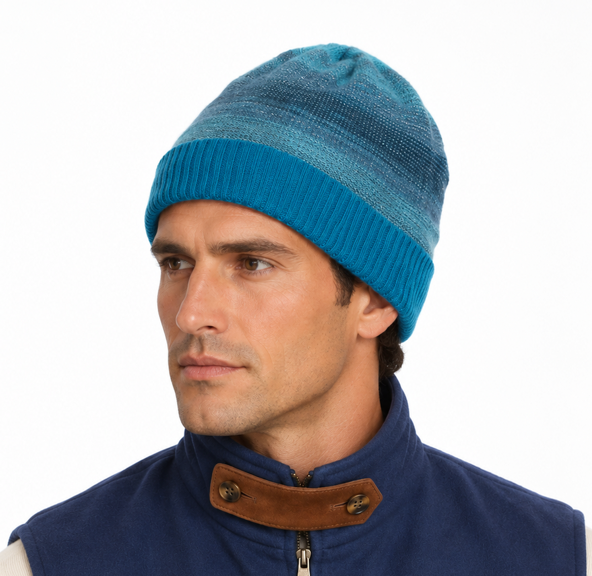 LORO PIANA Blue Cashmere-Silk Knitted Beanie Hat NEW