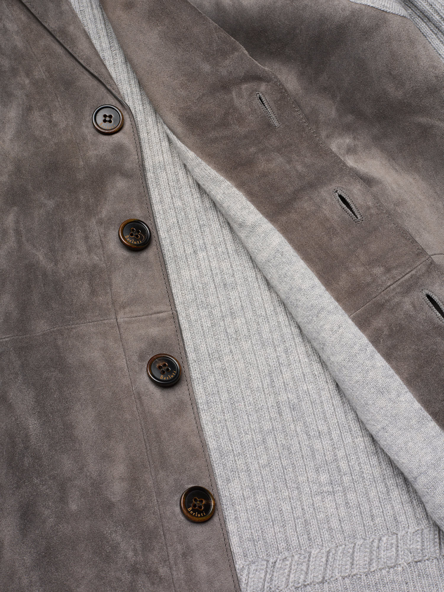BERLUTI Paris Gray Cashmere - Suede Button Up Knit Cardigan Jacket