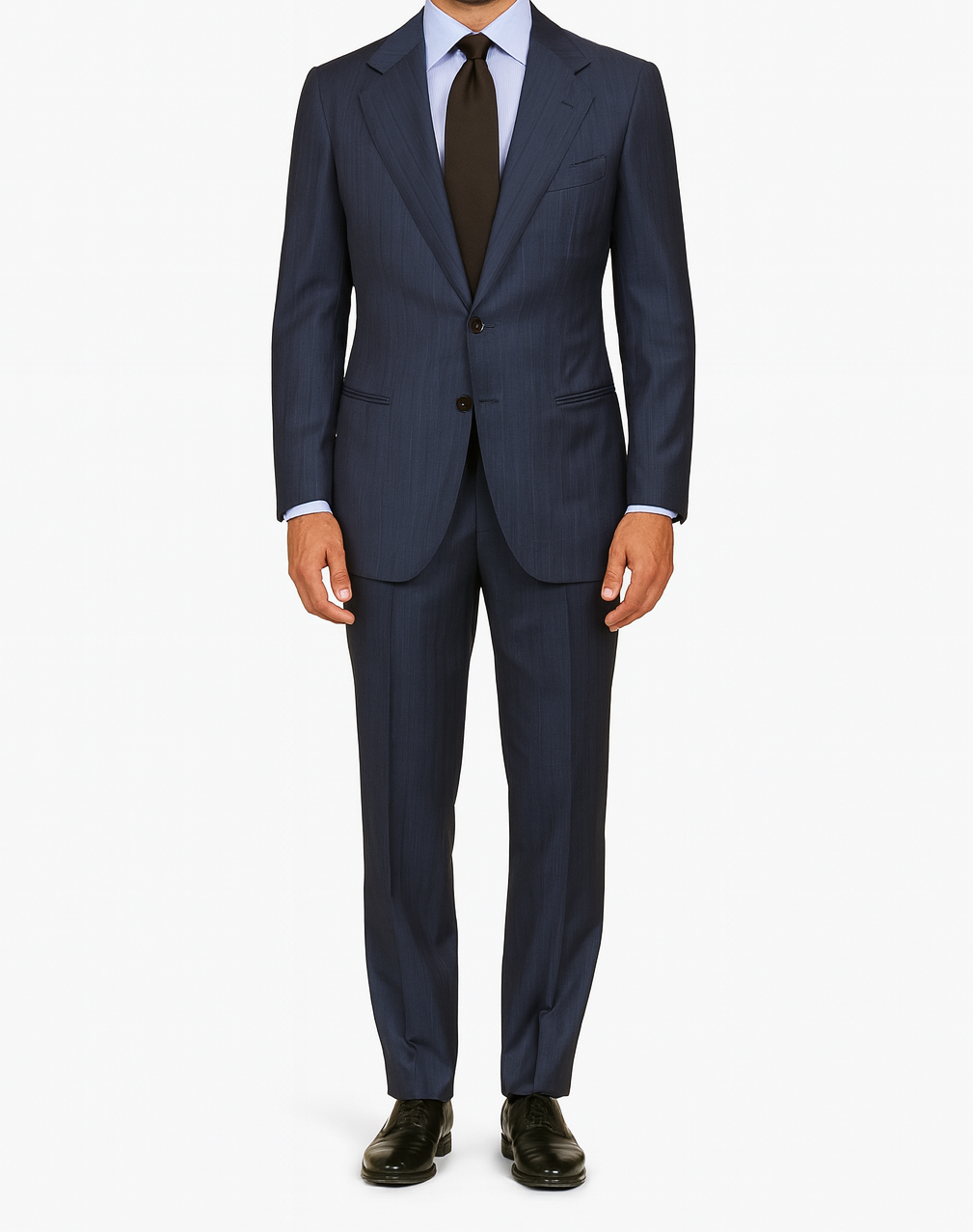 LH RUBINACCI Napoli Blue Striped Bespoke Business Suit EU 50 US 38 40 Short