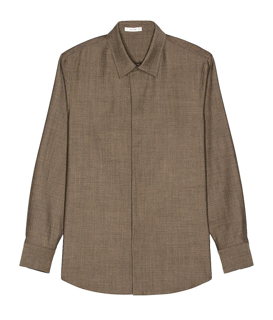 THE ROW "Zachary" Brown Wool-Mohair Oversized Shirt NEW Size L Camel & Black