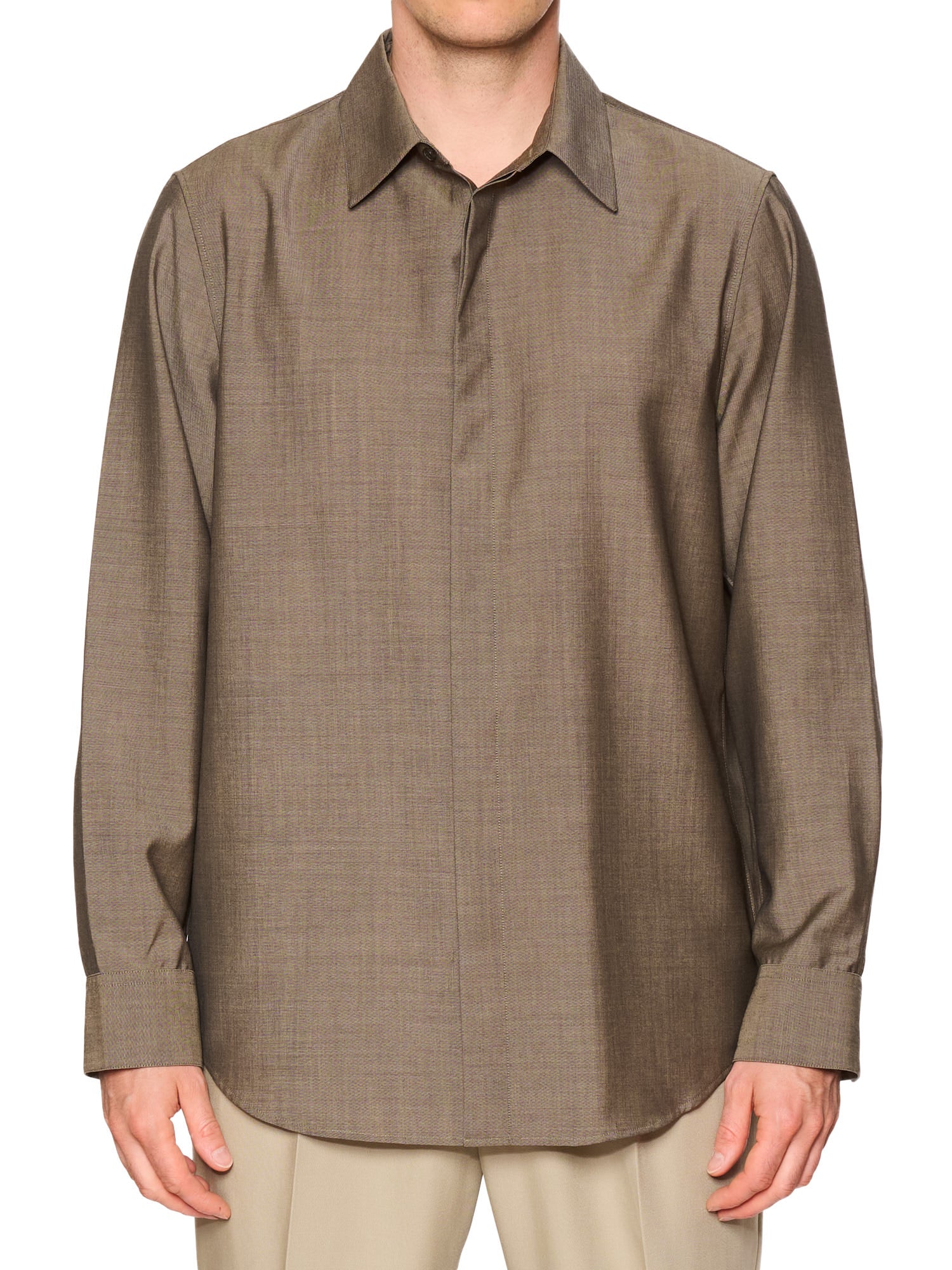 THE ROW "Zachary" Brown Wool-Mohair Oversized Shirt NEW Size L Camel & Black