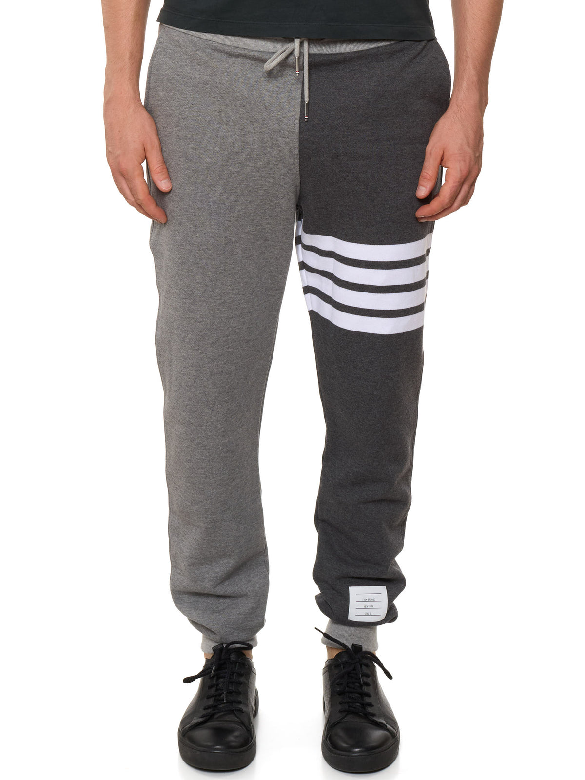 THOM BROWNE New York Gray Color-Block Cotton 4 Bar Sweatpants NEW L