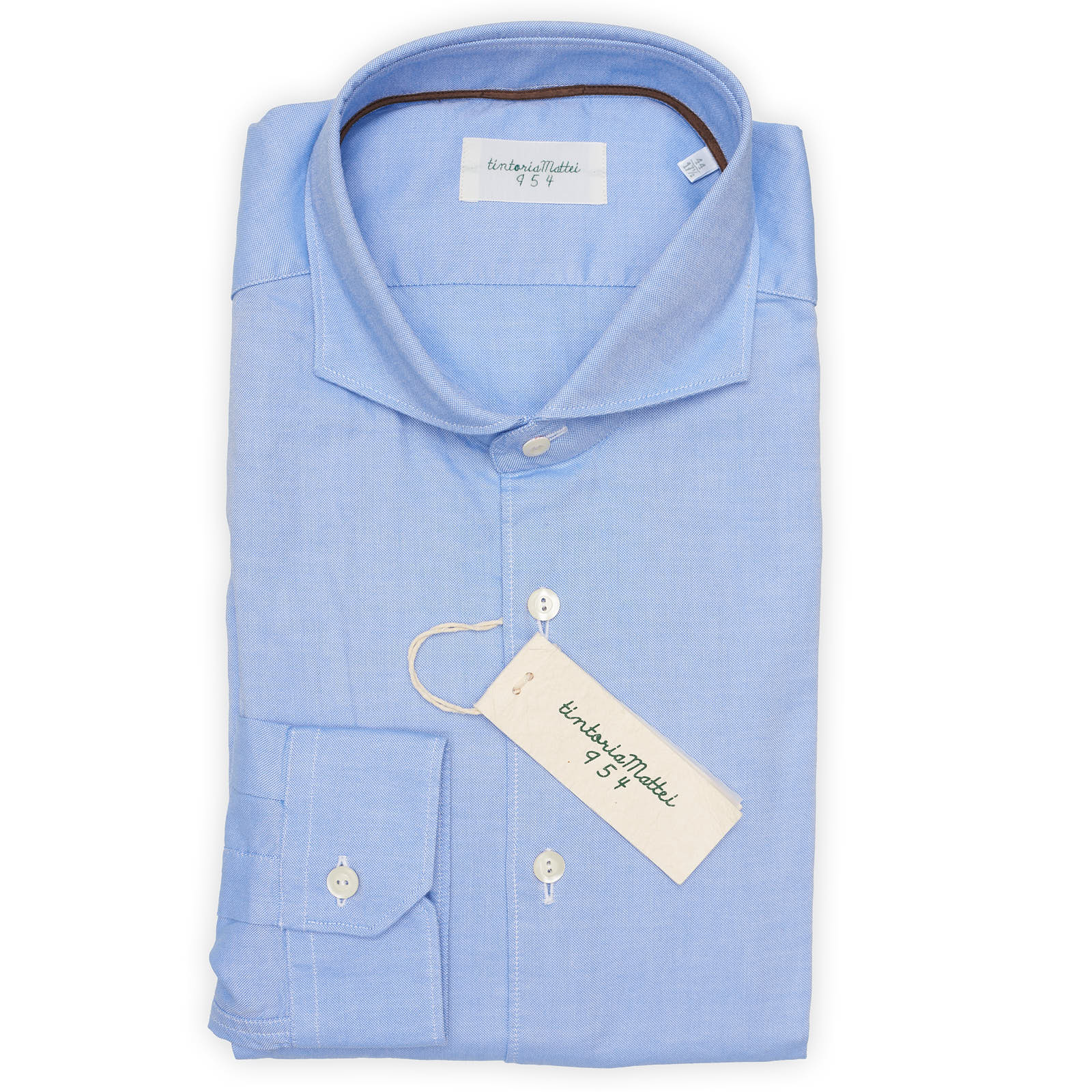 TINTORIA MATTEI 954 Blue Oxford Cotton Dress Shirt EU 38 New US 15