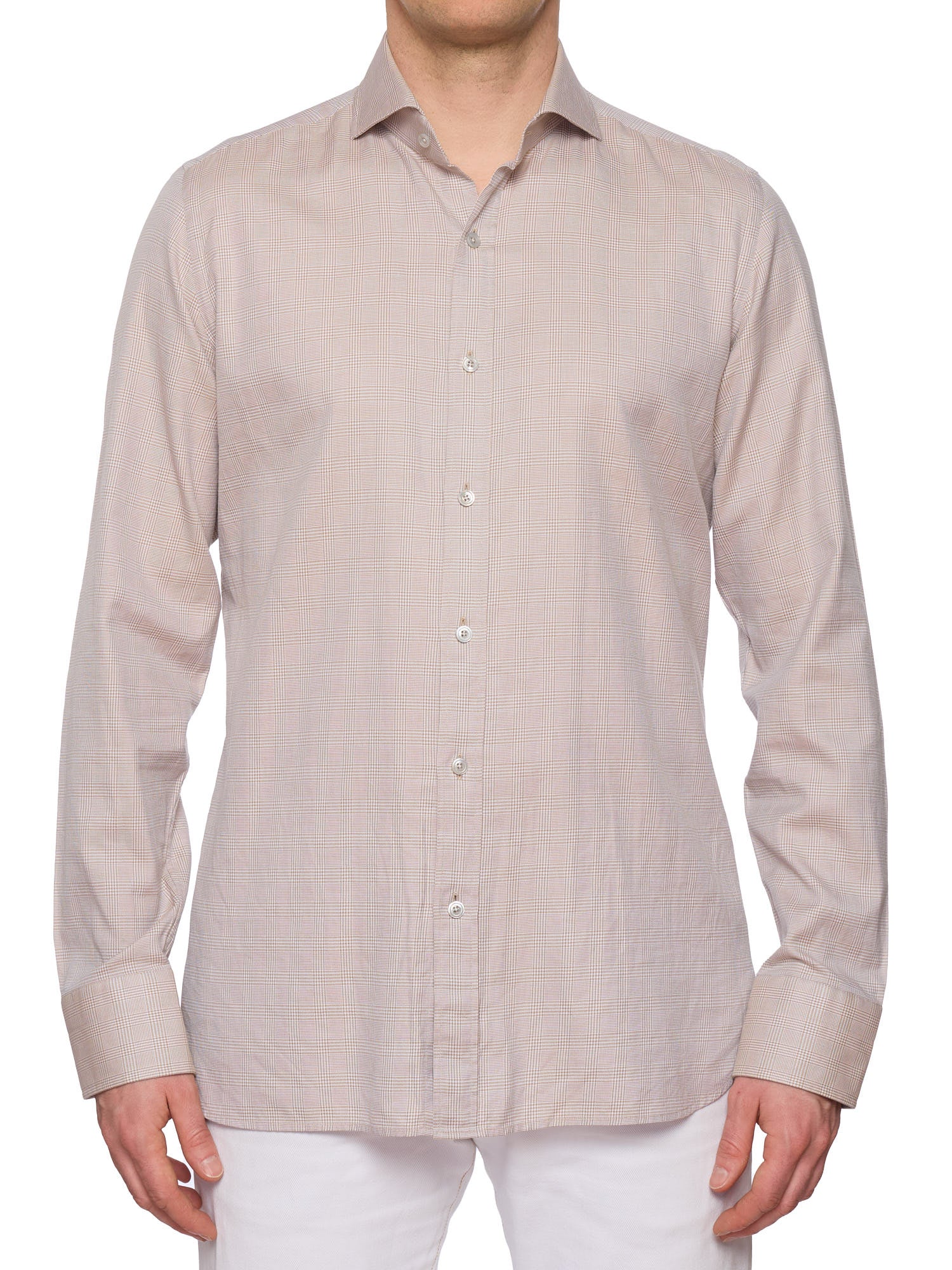 TOM FORD Beige Glen Plaid Cotton Dress Shirt EU 41 NEW US 16