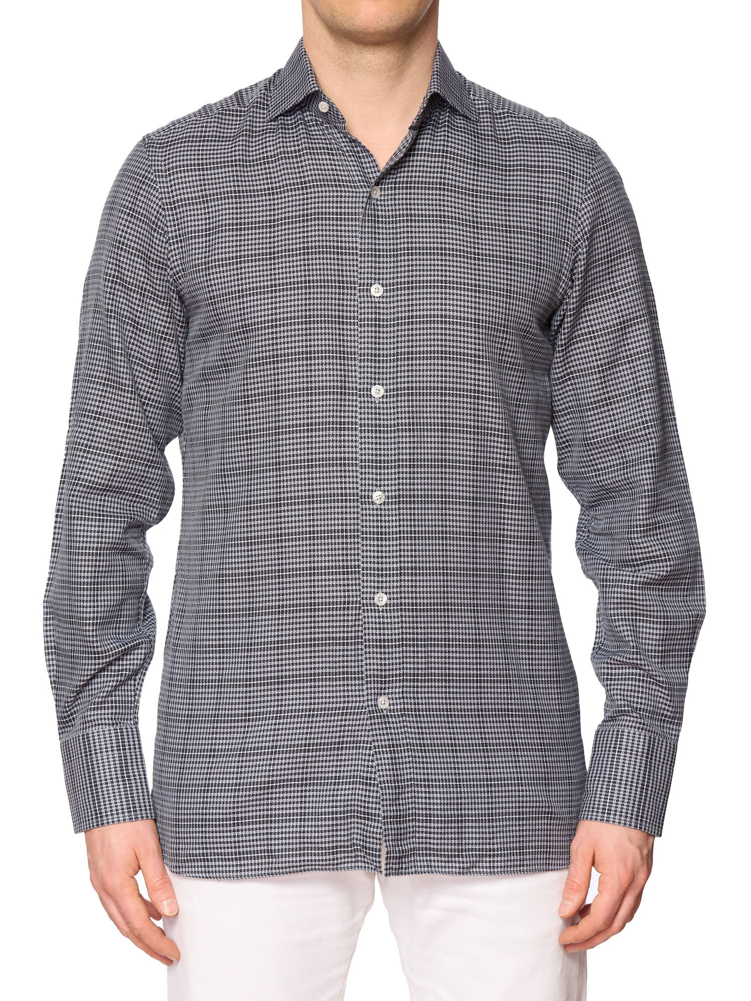 TOM FORD Gray Plaid Micro Pattern Cotton Dress Shirt EU 39 NEW US 15.5