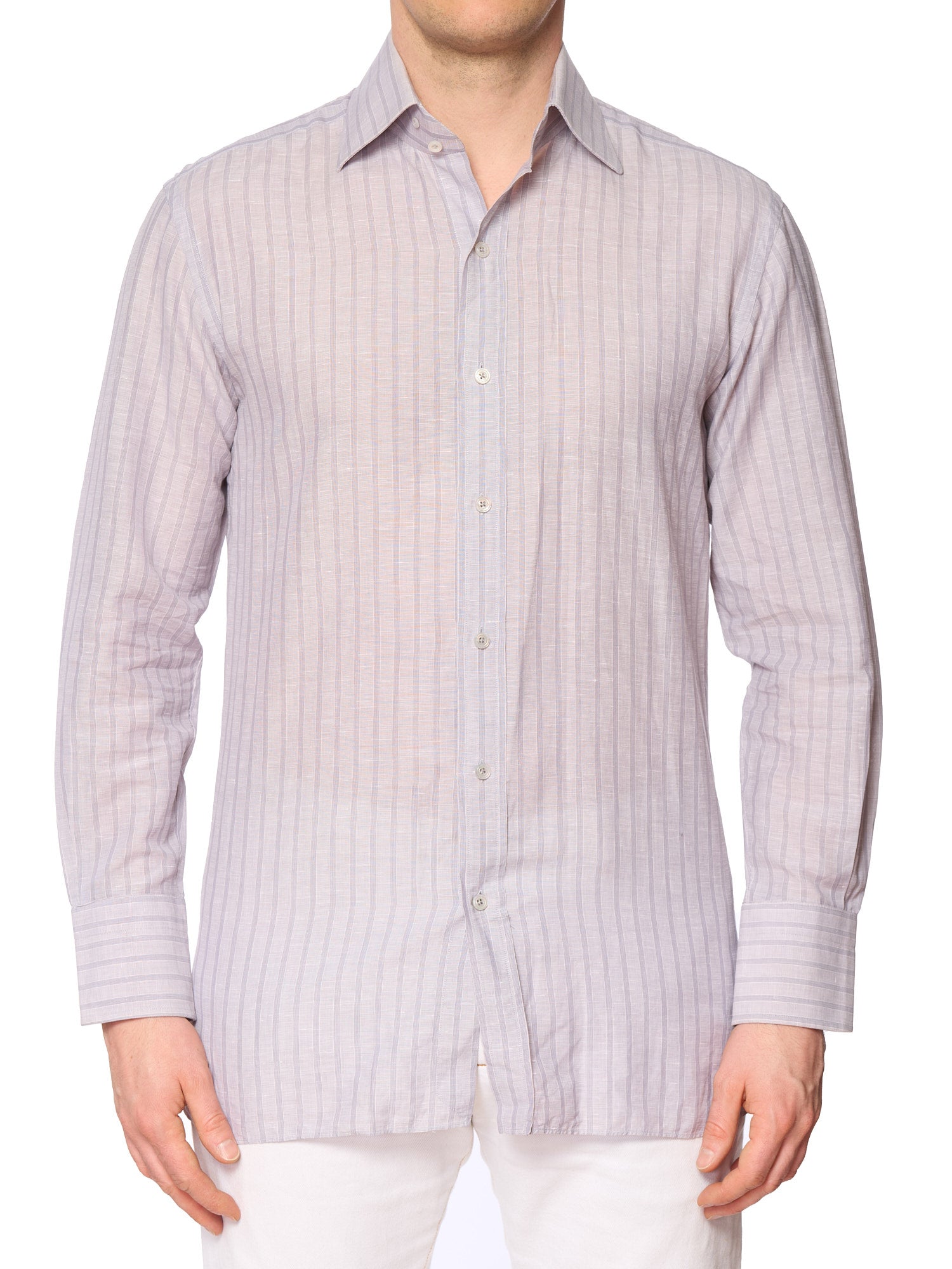 TOM FORD Gray Striped Cotton Dress Shirt EU 42 US 16.5