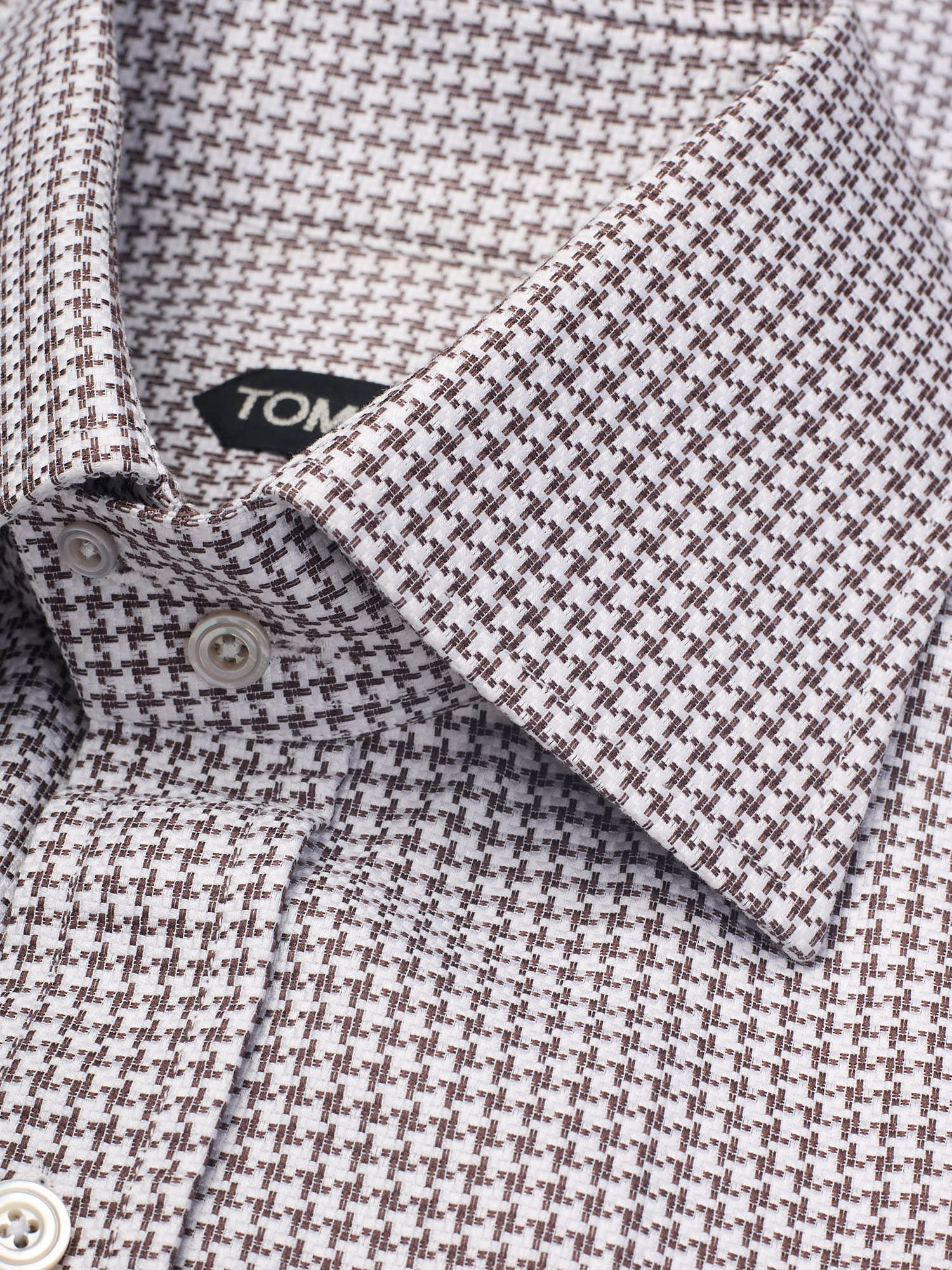 TOM FORD White-Brown Micro Cotton Dress Shirt EU 39 NEW US 15.5