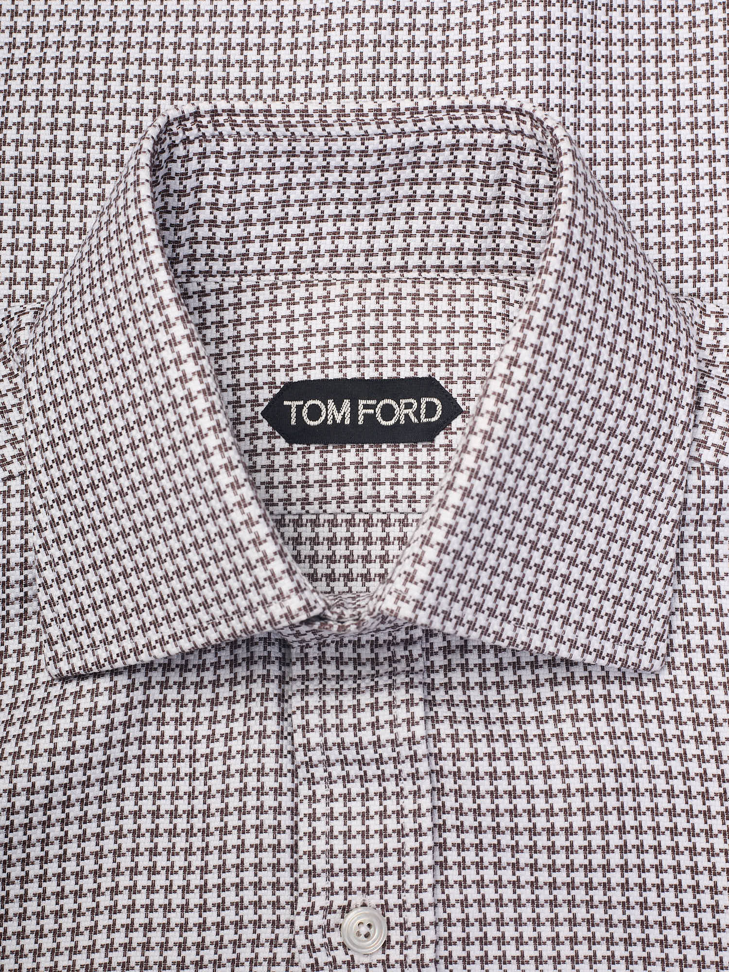 TOM FORD White-Brown Micro Cotton Dress Shirt EU 39 NEW US 15.5