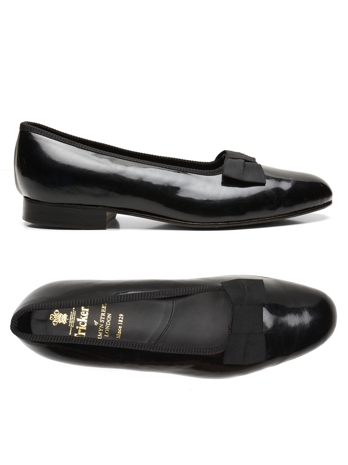 TRICKER'S Hilton Black Patent Leather Bow Court Loafers UK 8.5 US 9.5