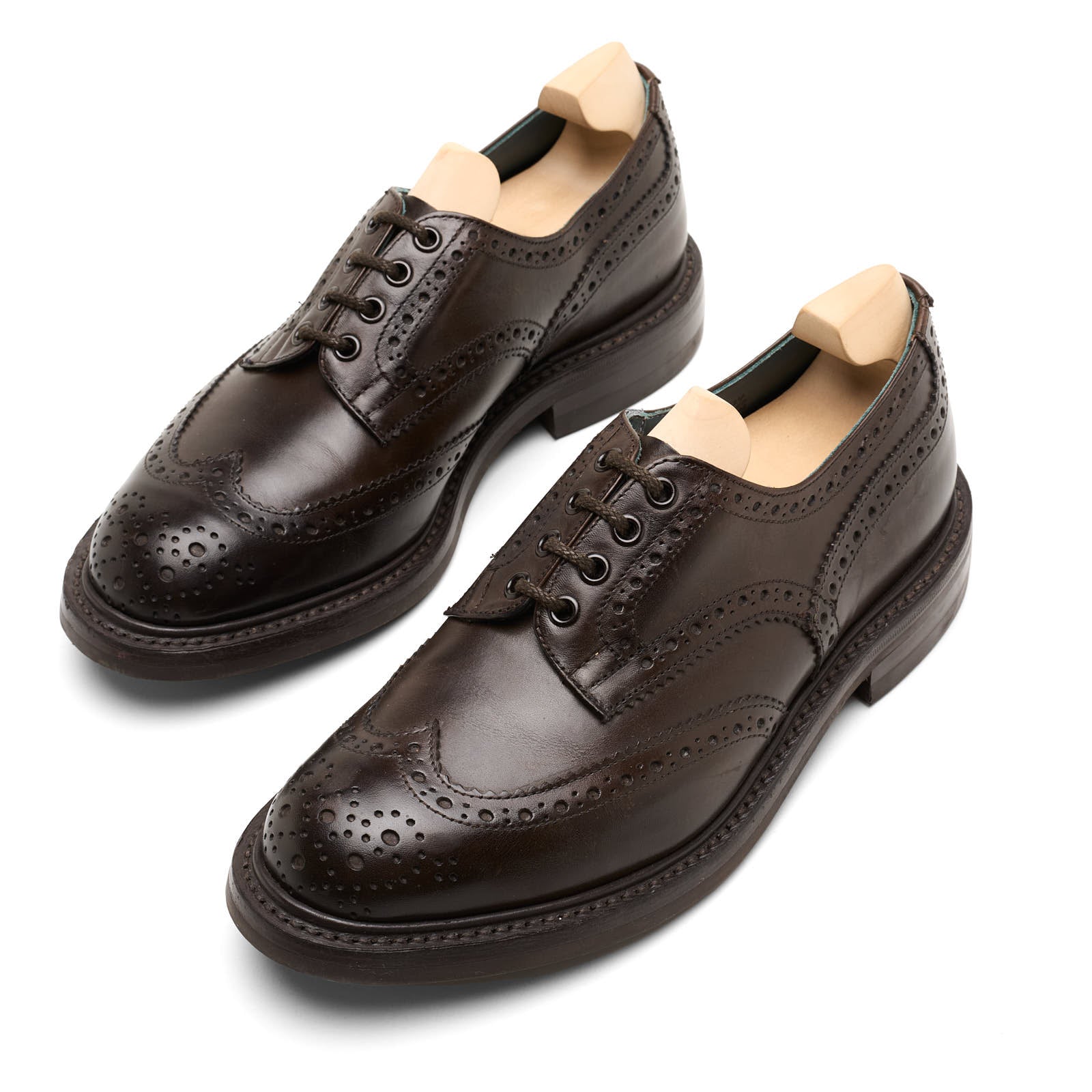 TRICKER'S Bourton Dark Brown Brogue Wingtip Derby Shoes Dainite Sole UK 8 US 9 NEW