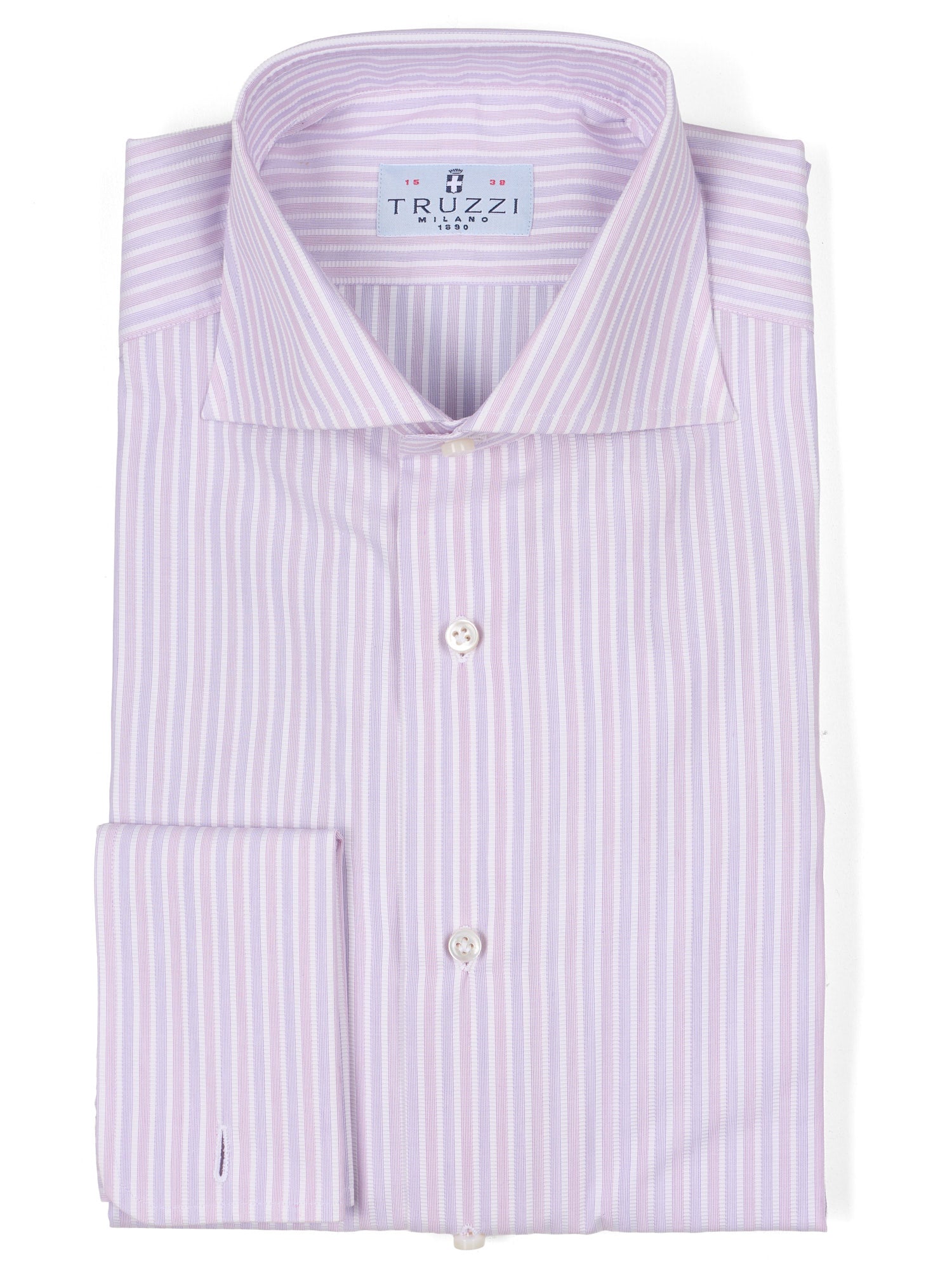 TRUZZI Lavender Striped Cotton French Cuff Dress Shirt