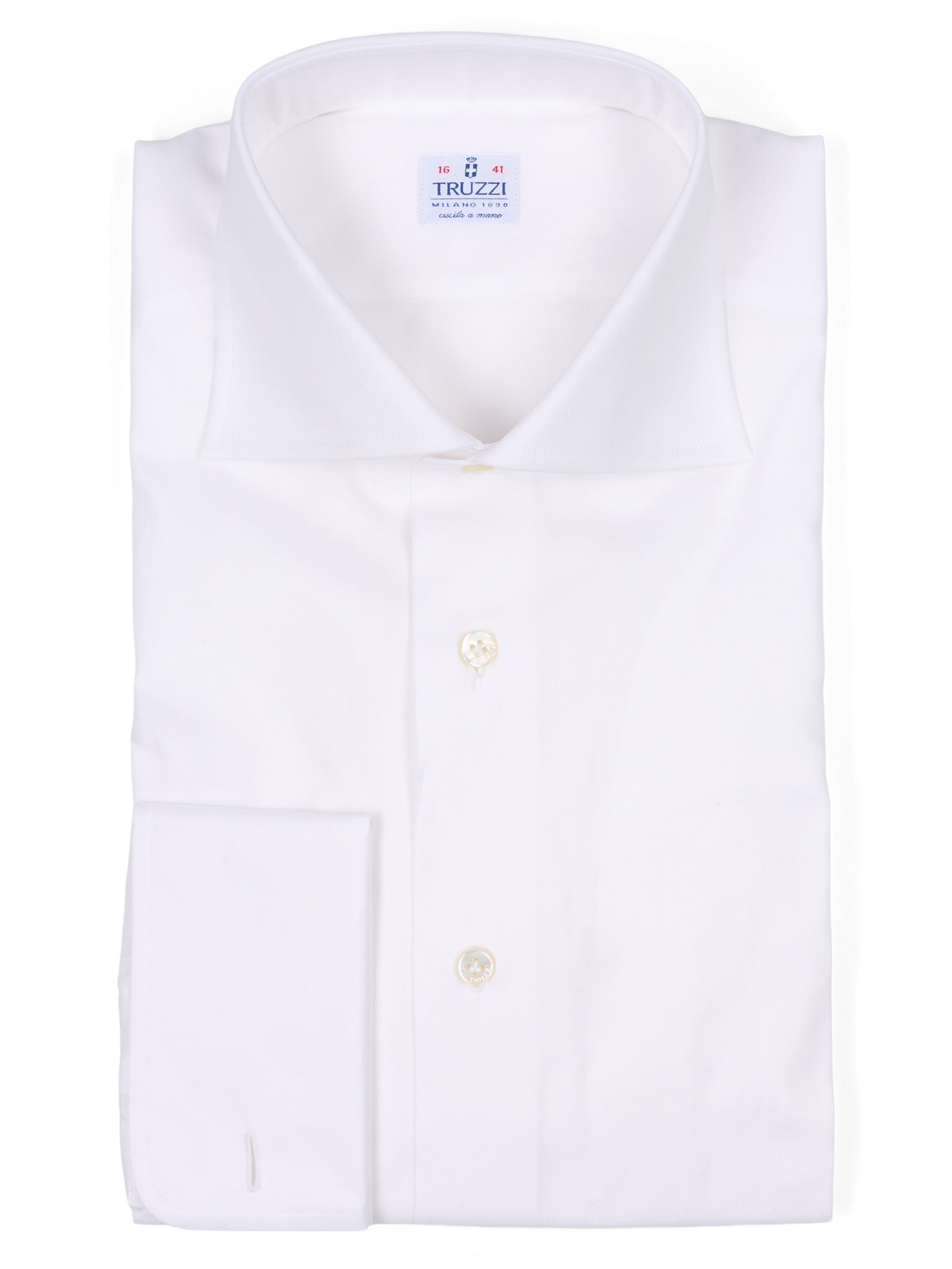 TRUZZI Milano White Twill Cotton French Cuff Dress Shirt