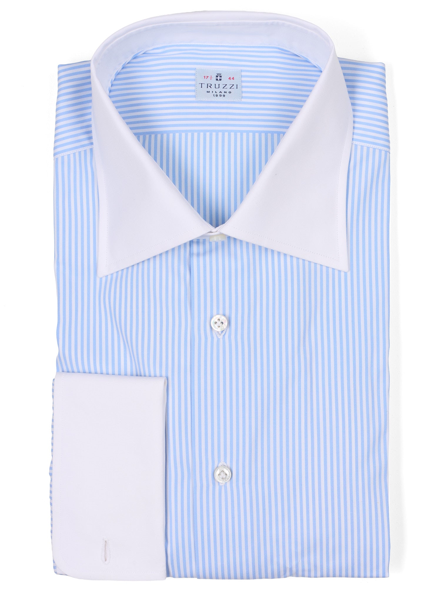 TRUZZI Handmade Blue Stripe Cotton French Cuff Slim Fit Dress Shirt