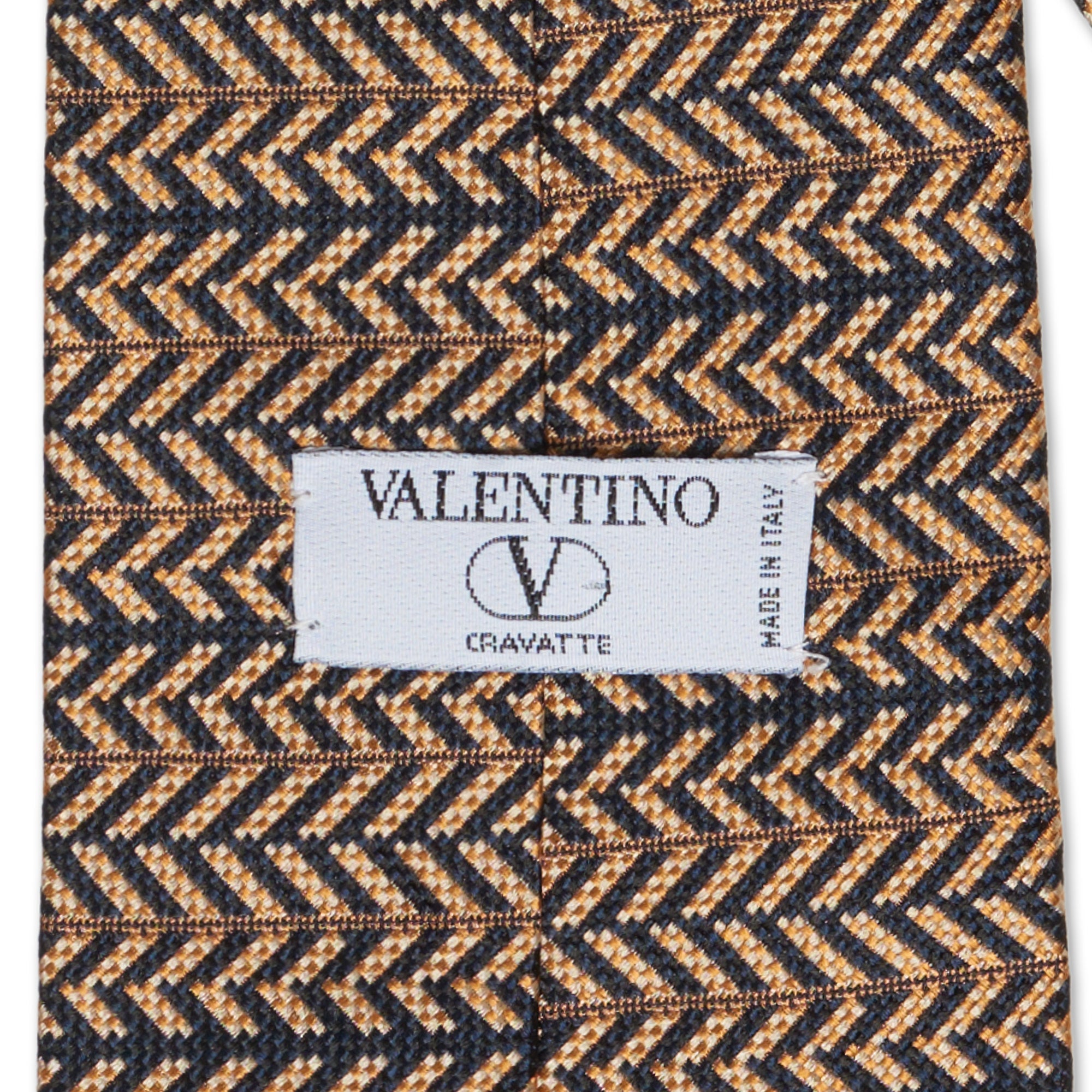 VALENTINO Black Horizontal Striped Design Silk Tie VALENTINO