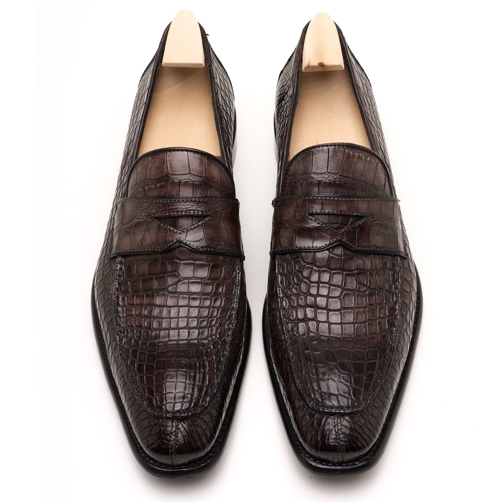 VANNUCCI Dark Brown Genuine Crocodile Leather Loafers Shoes EU 45 NEW