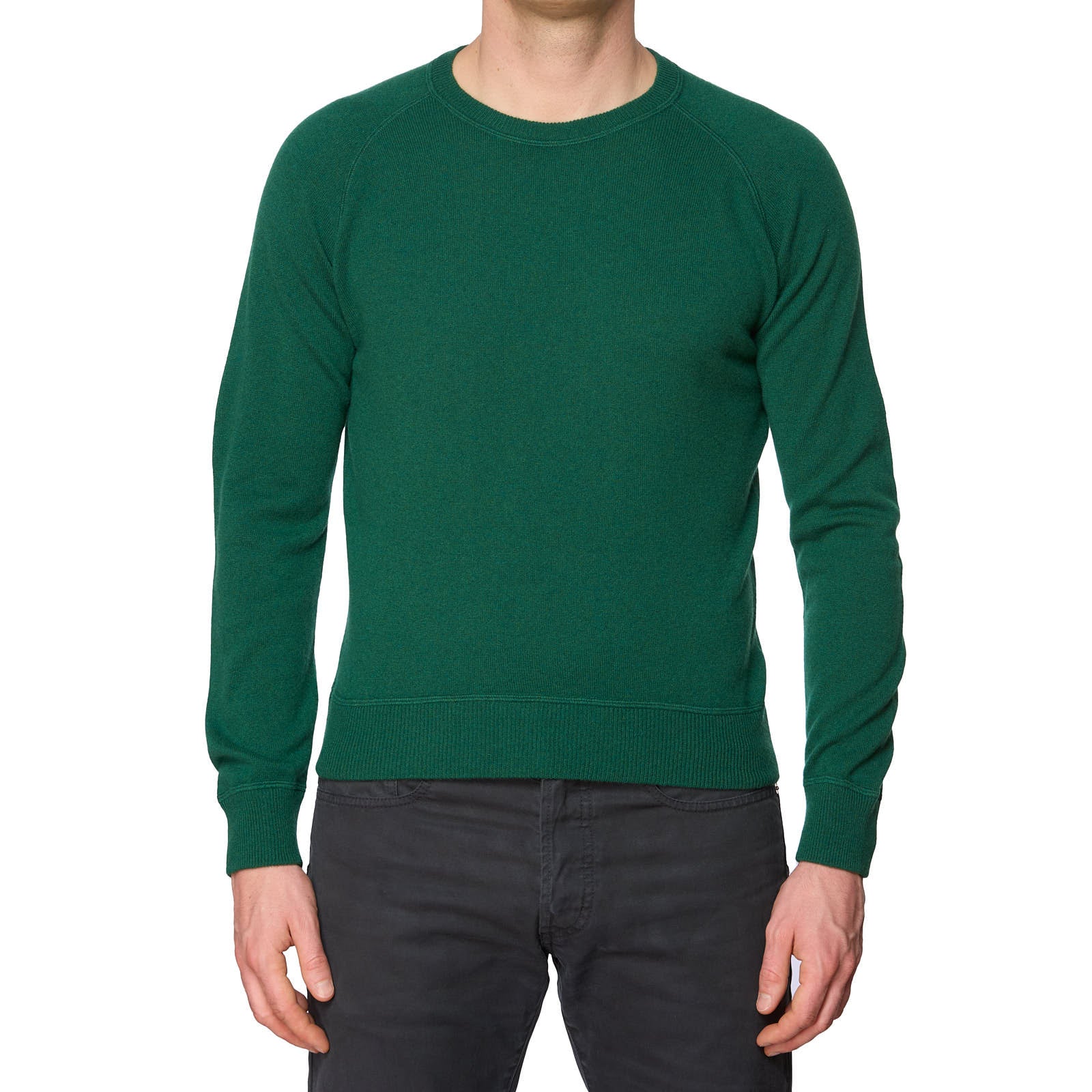 VANNUCCI Dark Green Cashmere Knit Crewneck Sweater EU 54 NEW US XL