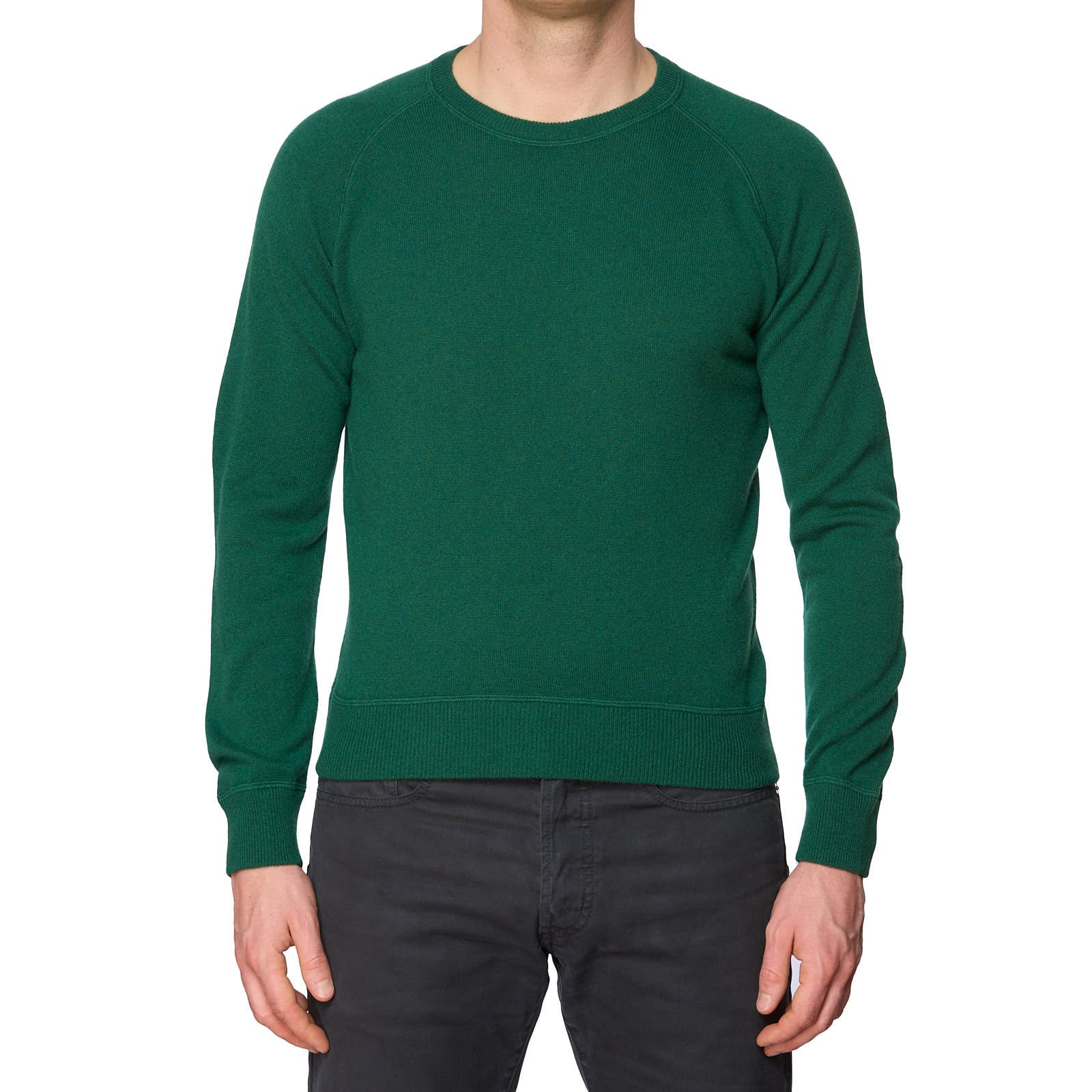VANNUCCI Dark Green Cashmere Knit Crewneck Sweater EU 52 NEW US L