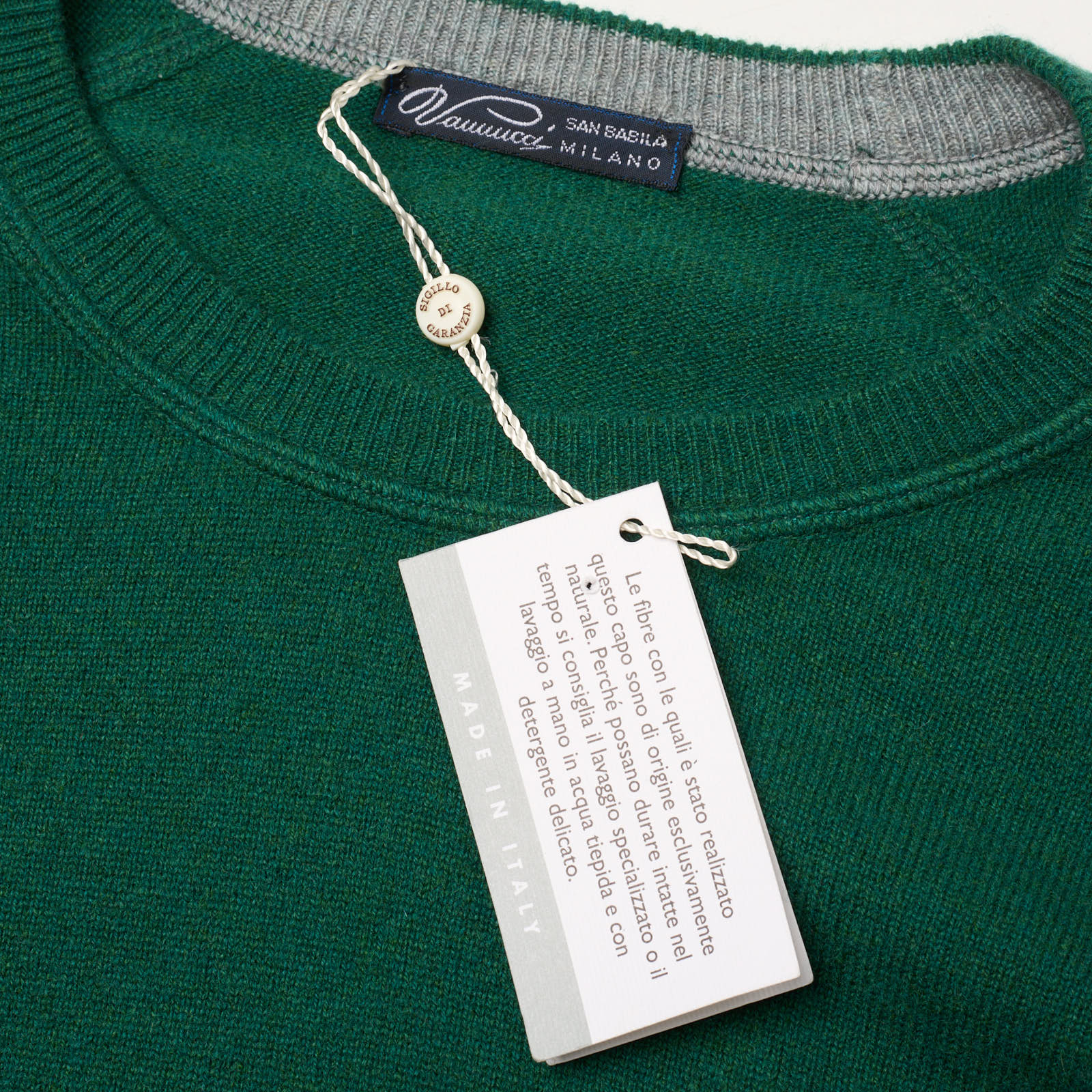 VANNUCCI Dark Green Cashmere Knit Crewneck Sweater EU 54 NEW US XL
