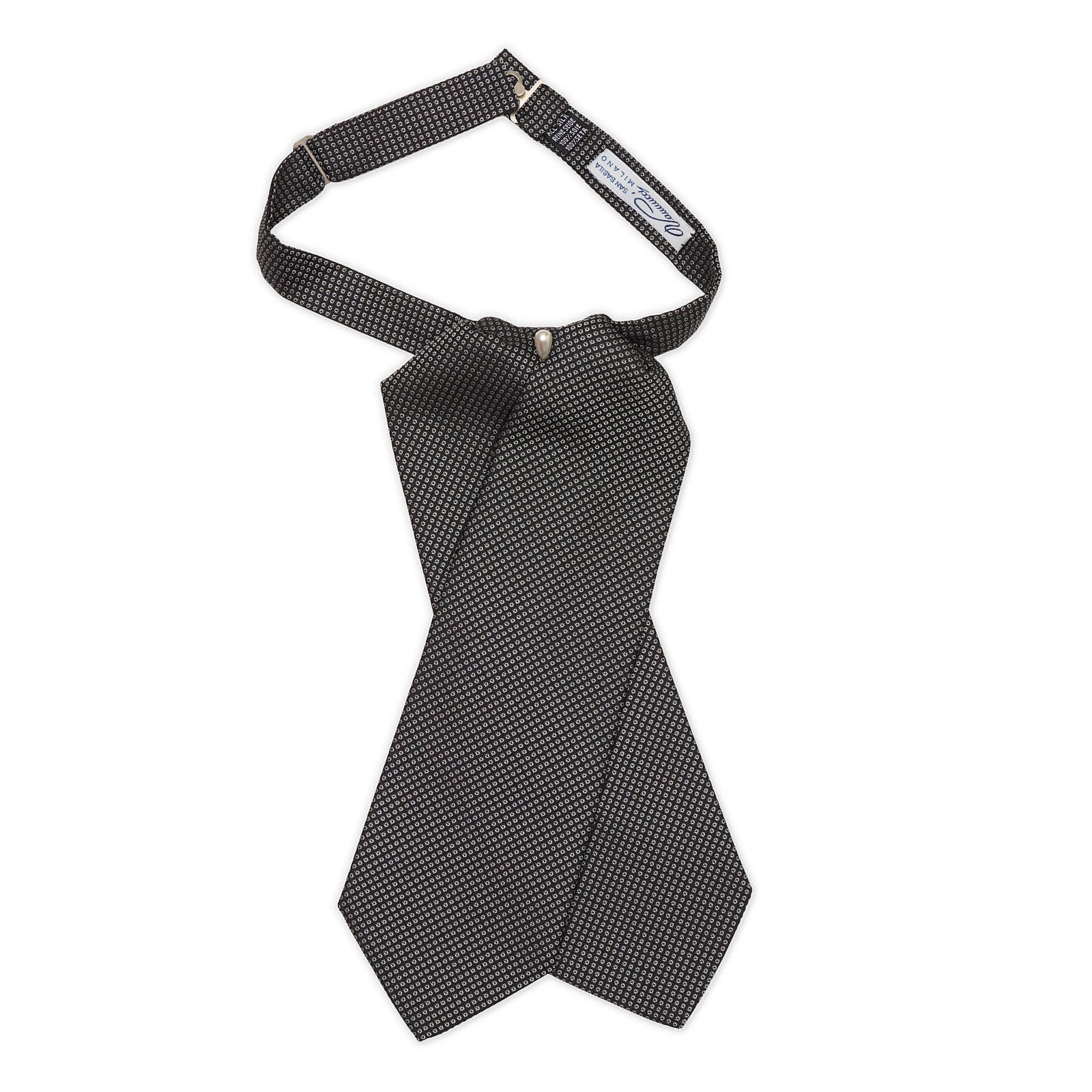 VANNUCCI MILANO Black Geometric Silk Ascot Formal Tie Plastron NEW