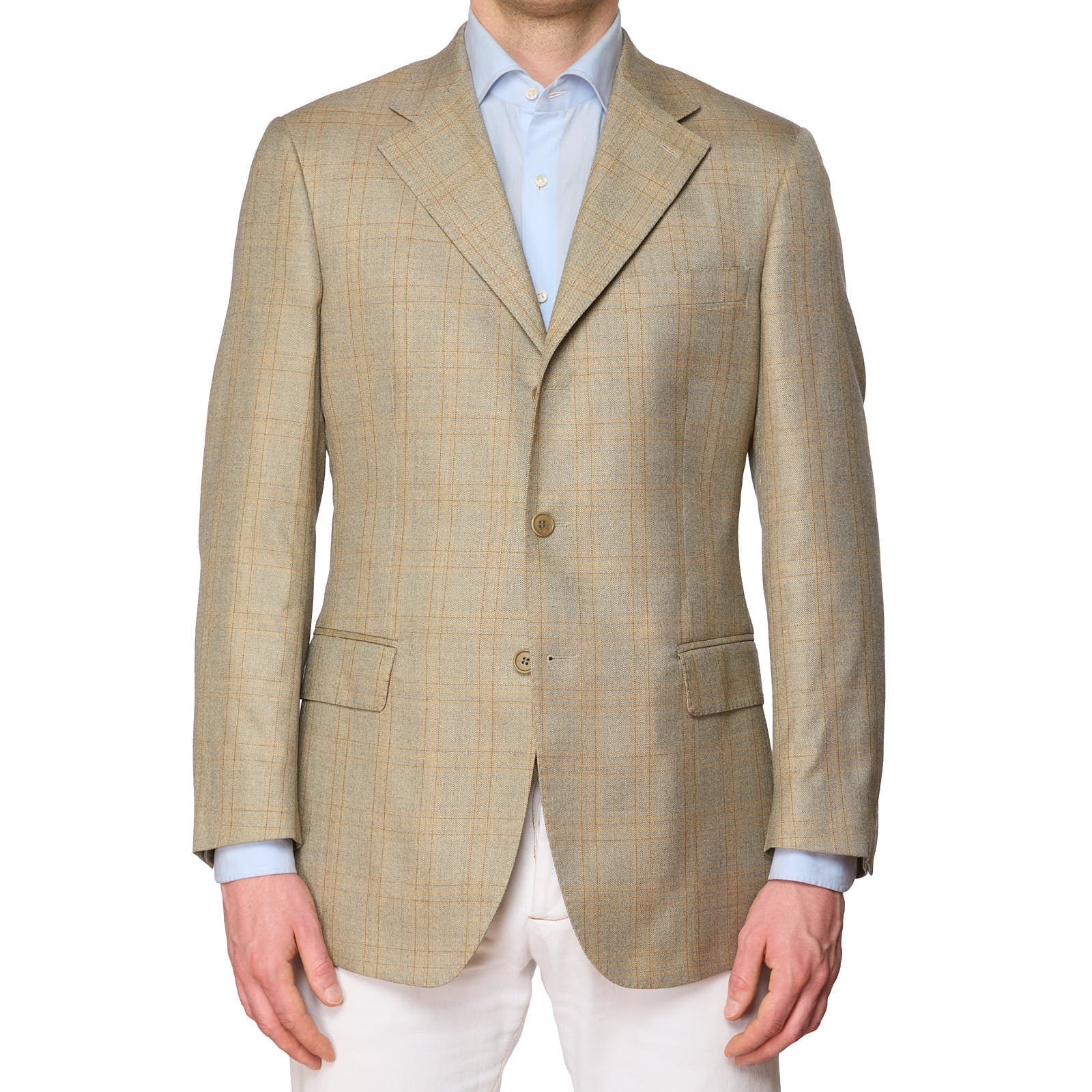 VANNUCCI Milano Beige Plaid Silk-Wool Super 120's Jacket NEW