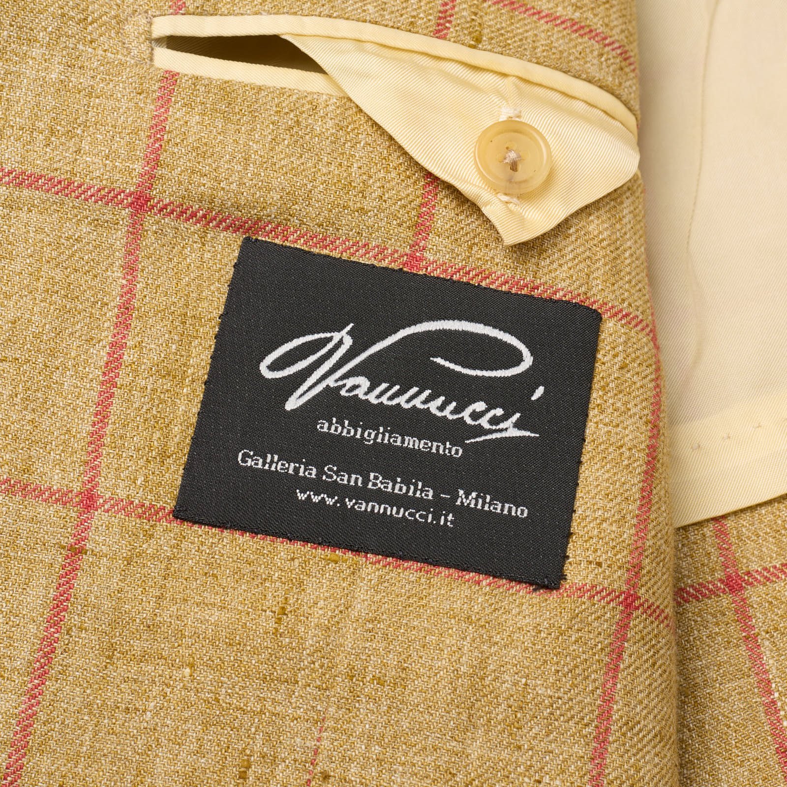 VANNUCCI Milano Beige Windowpane Linen Jacket EU 50 NEW US 40