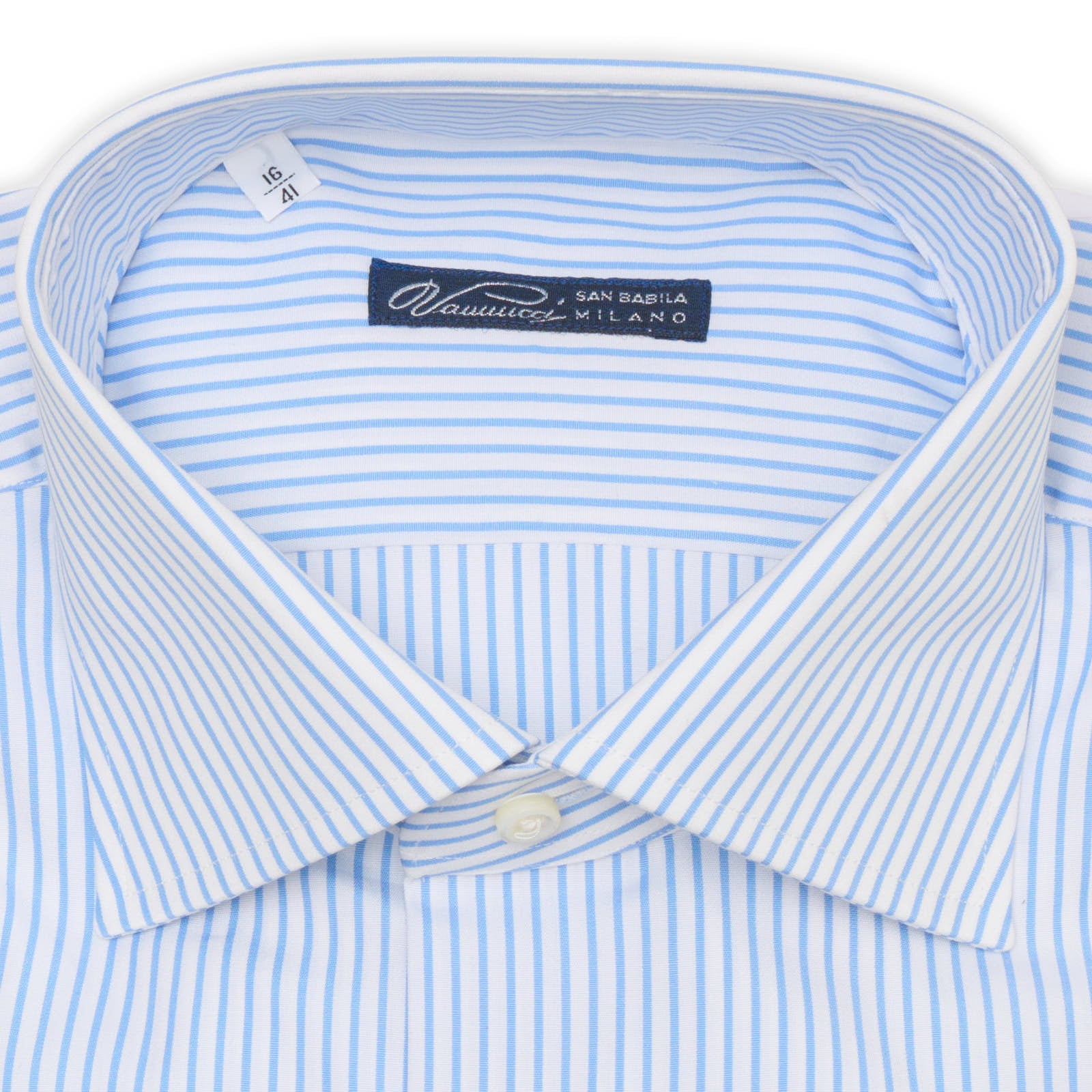 VANNUCCI Milano Blue-White Striped Cotton French Cuff Dress Shirt NEW