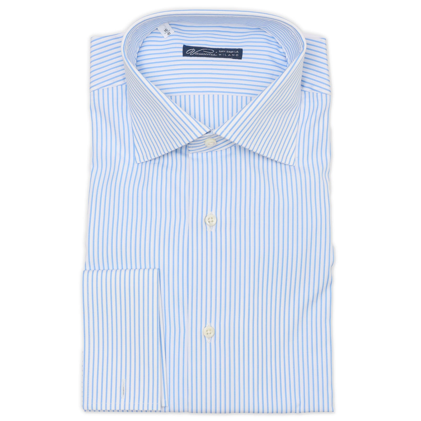 Vannucci Milano Blue-White Striped Cotton French Cuff Dress Shirt New 16 / White Vannucci Milano Blue-White Striped Cotton French Cuff Dress Shirt New 16 / White