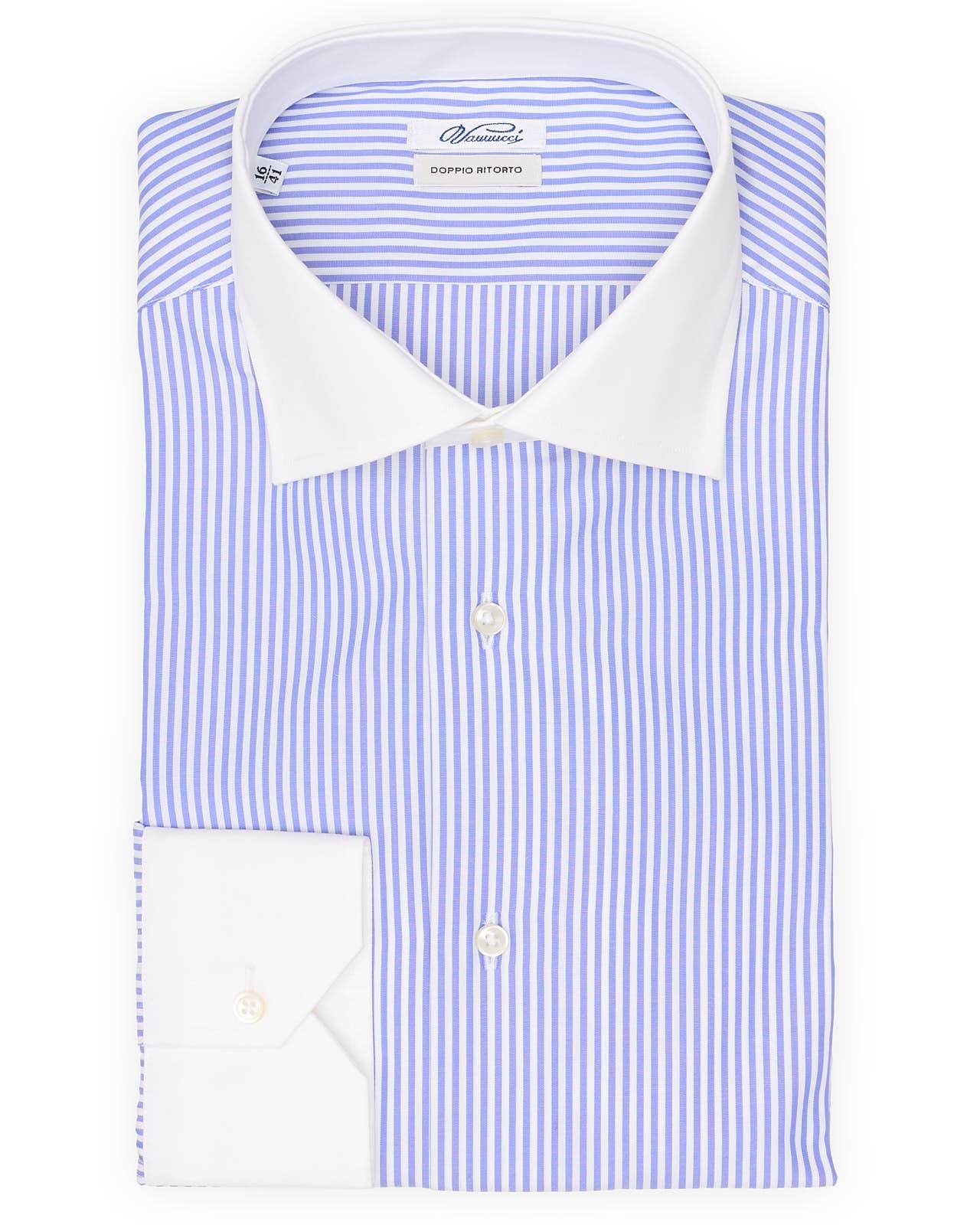 VANNUCCI Milano Blue Bengal Striped Cotton Dress Shirt EU 41 NEW US 16